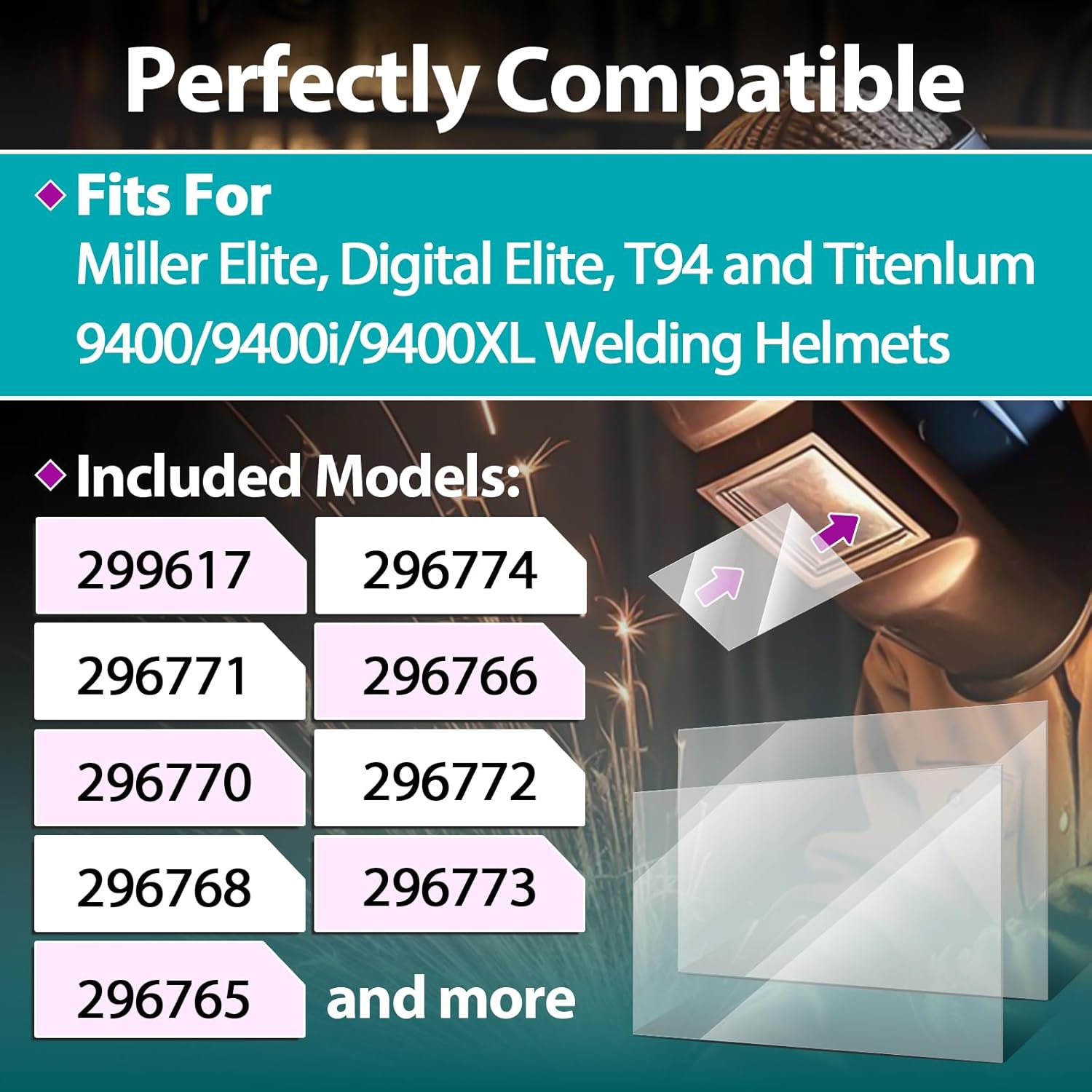 20 Pcs 216327 Inside Cover Lens Replacement Compatible with Miller, Digital, T94 and Titenlum 9400/9400i/9400XL Welding Helmets, Flexible & Long-lasting, Clear