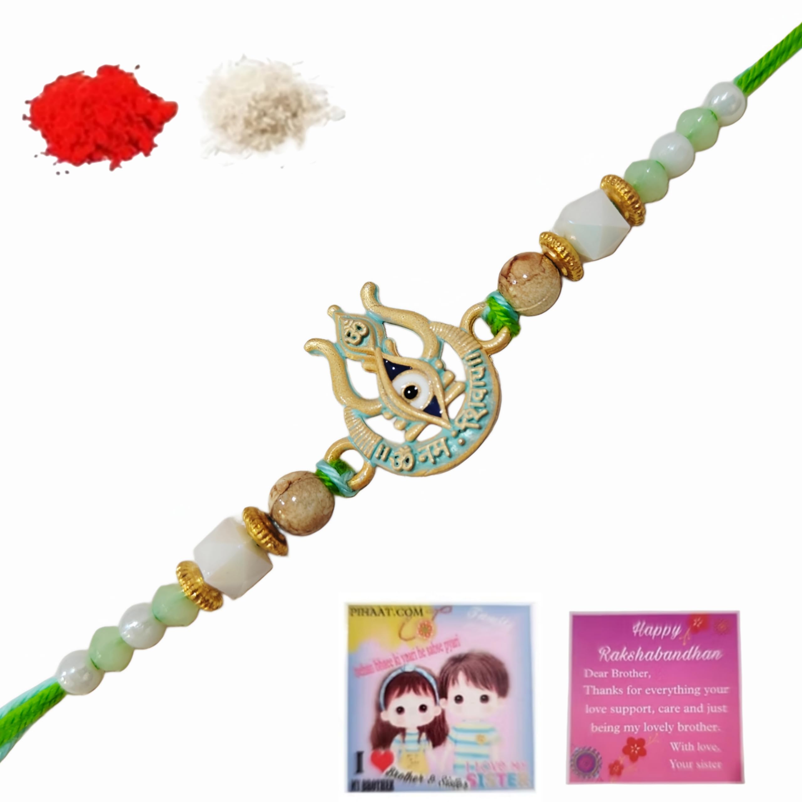 Traditional Aum Namo Shivay Evil Eye Bracelet Wristband Rakhi Fridge Magnet Greeting Card Roli Chawal Brother Bhaee Bhai Bhaiya Rakshabandhan Rakshasutra-image-1