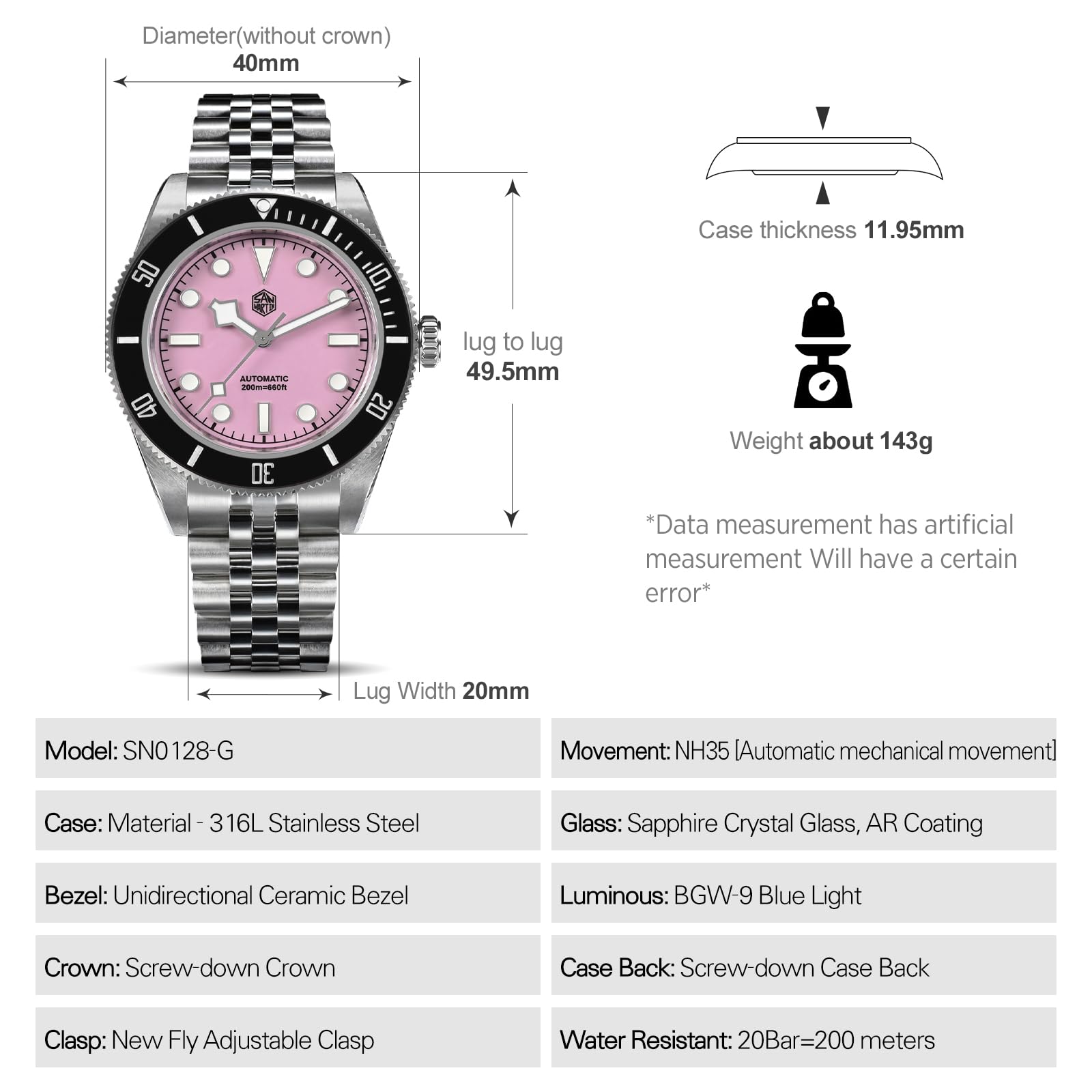 TACTICAL FROG San Martin SN0128 BB58 - Reloj automático para hombre (40 mm, cristal de zafiro, acero inoxidable 316L, resistente al agua 200 m)