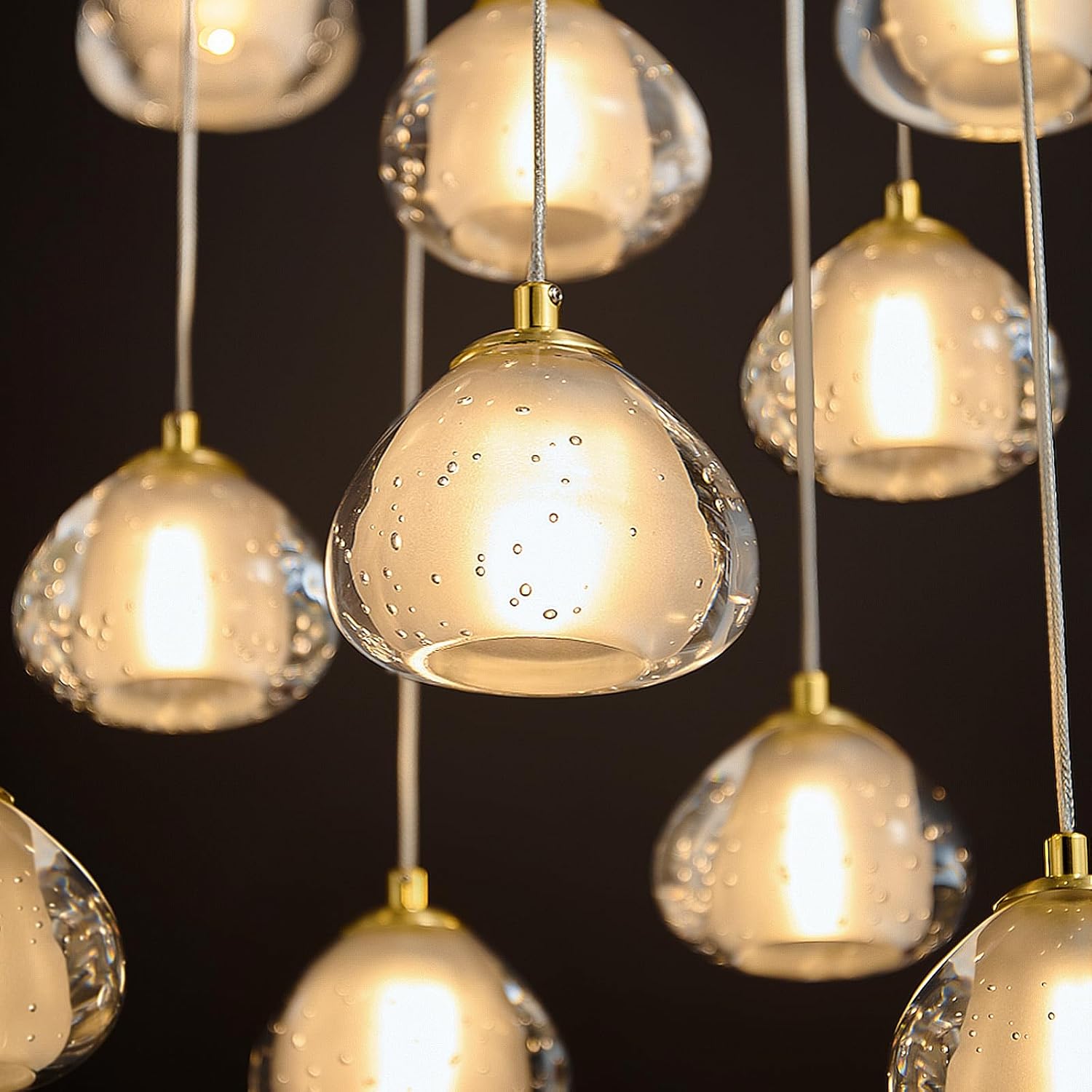 Modern LED High Ceiling Chandelier: 12 Lights Gold Bubble Crystal Ball With 3000K Warm Bulb Long Spiral Staircase Chandelier - Large Foyer Chandeliers For High Ceilings Living Room Entryway Stairs
