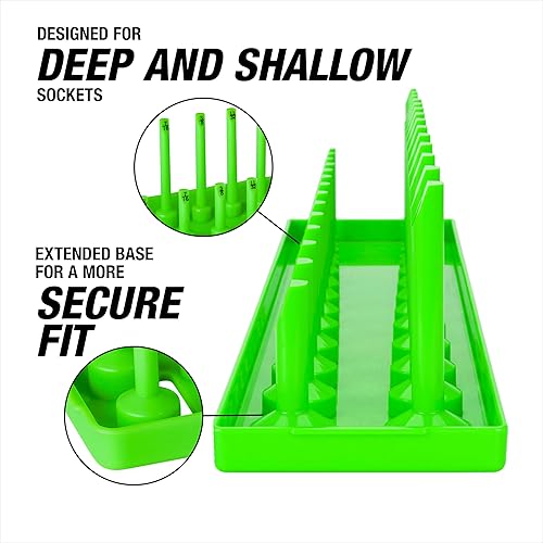 Miniatura 4 de OEMTOOLS Bandeja de enchufes SAE 22204, unidad de 14, capacidad para 26 enchufes SAE, tanto profundos como poco profundos, magnetizada para