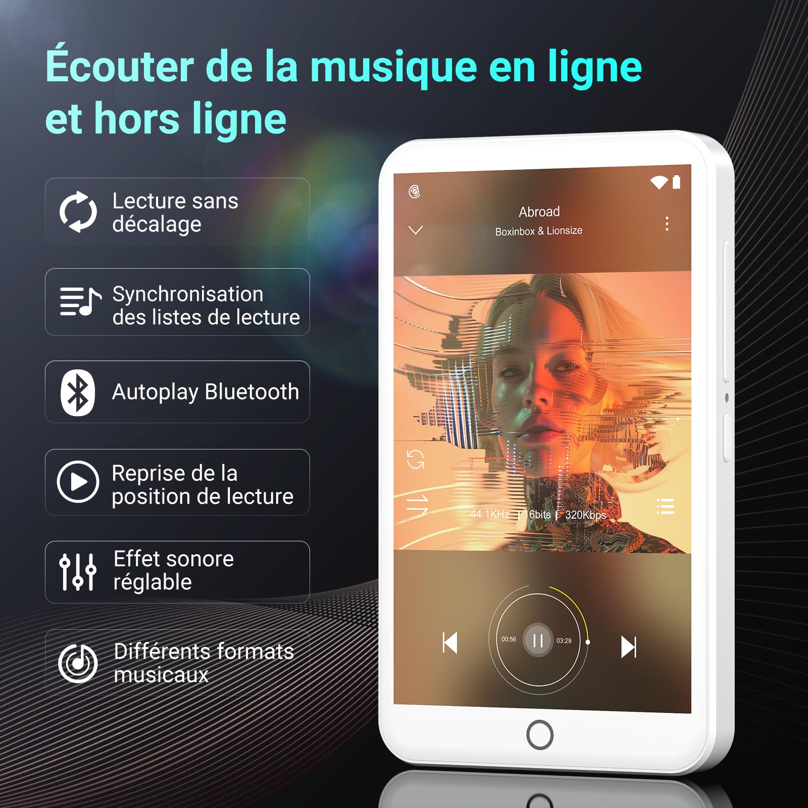 Lecteur MP3 Bluetooth WiFi Android 13 Écran Tactile 4" 3 Go RAM 32 Go ROM Radio FM