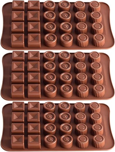Stampo Cioccolato 3 Pz,Cioccolato Stampi Fai da Te Forme Diverse di Praline,Marrone Antiaderente Stampo in Silicone,Stampo per biscotti in silicone senza BPA,Stampi per Cioccolato Food Grade Silicone