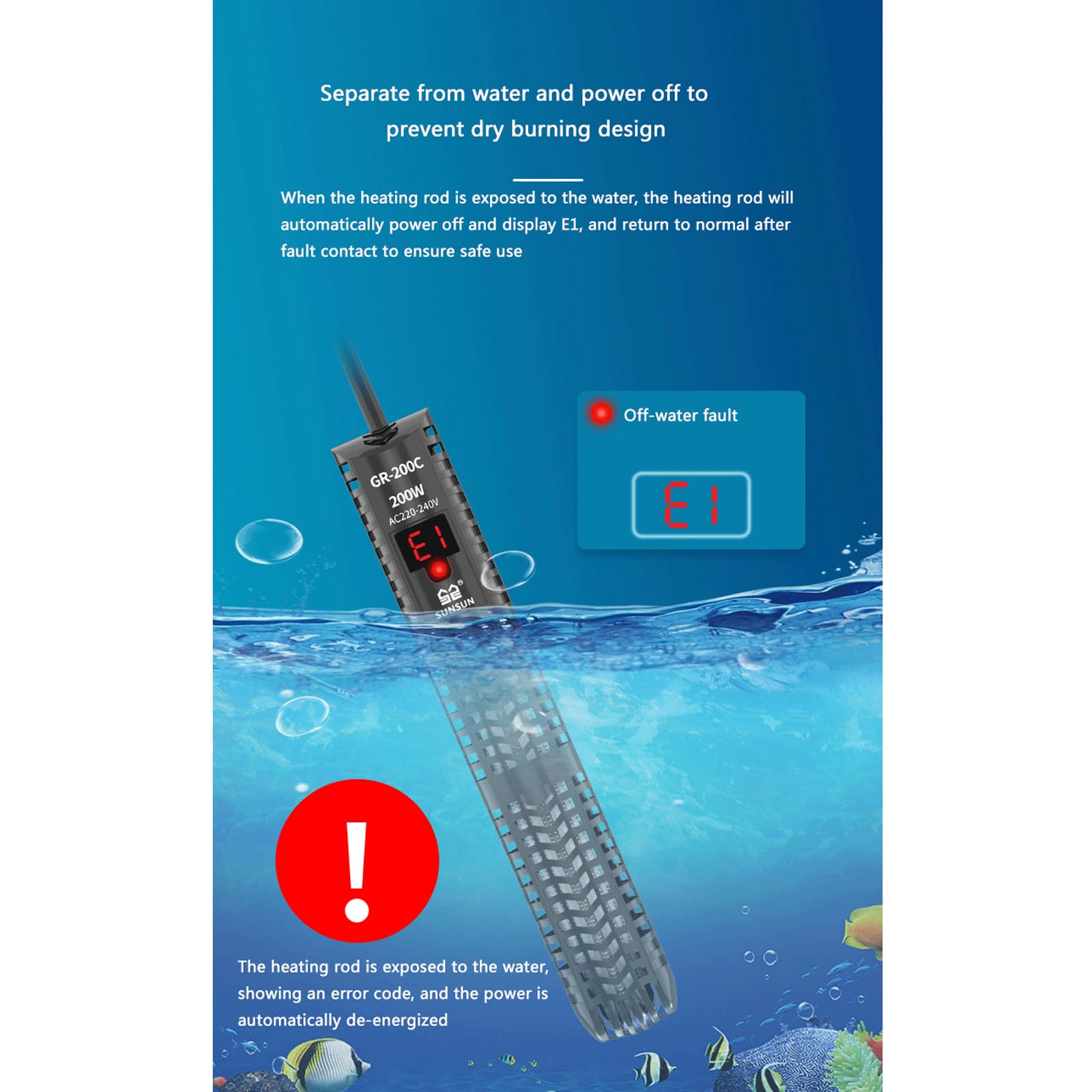 Termostato Automatico per Acquario con Display Digitale in Vetro per Asta riscaldante per Acquario, 200 W (300 W)
