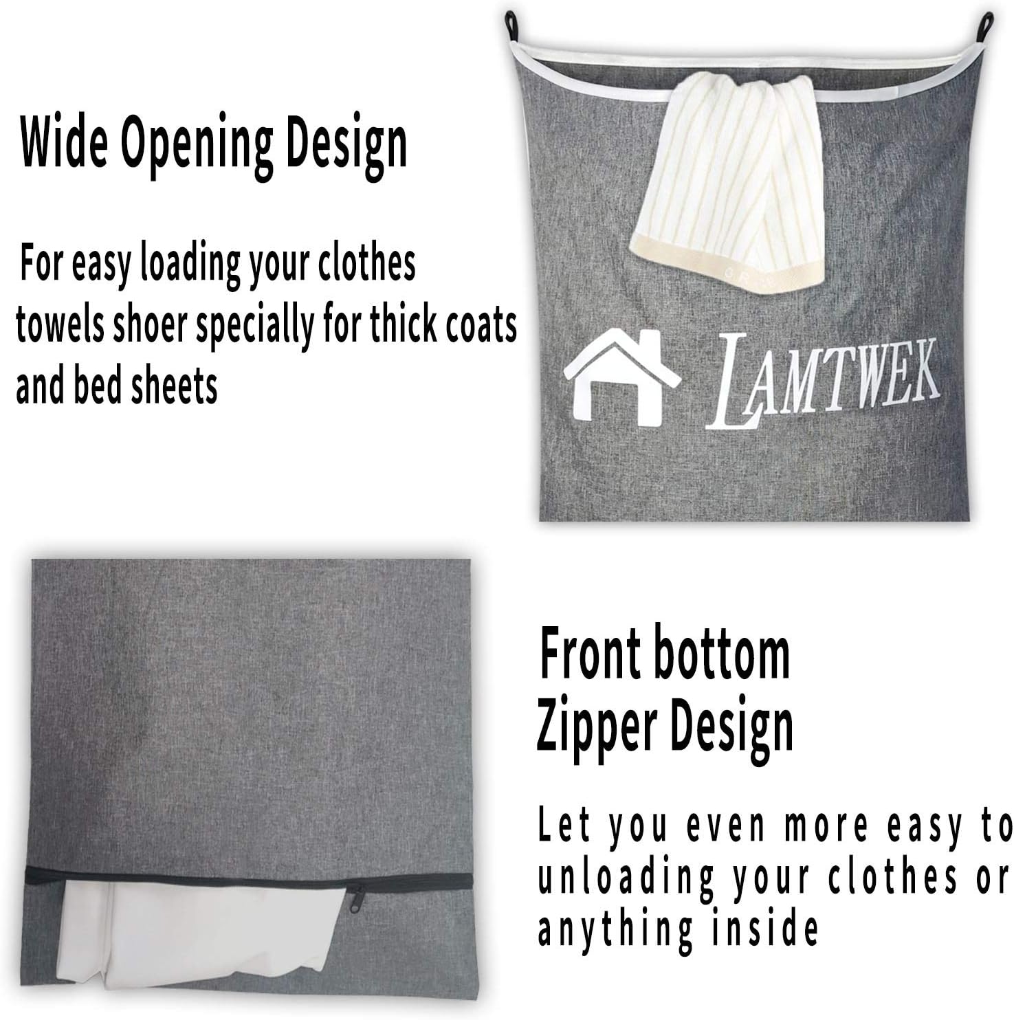 LAMTWEK Hanging Laundry Hamper Bag, Door Hanging Hamper with Front Pocket Dirty Clothes Hanging Laundry Bag Large Size 35X22inch Door Laundry Basket (Grey)