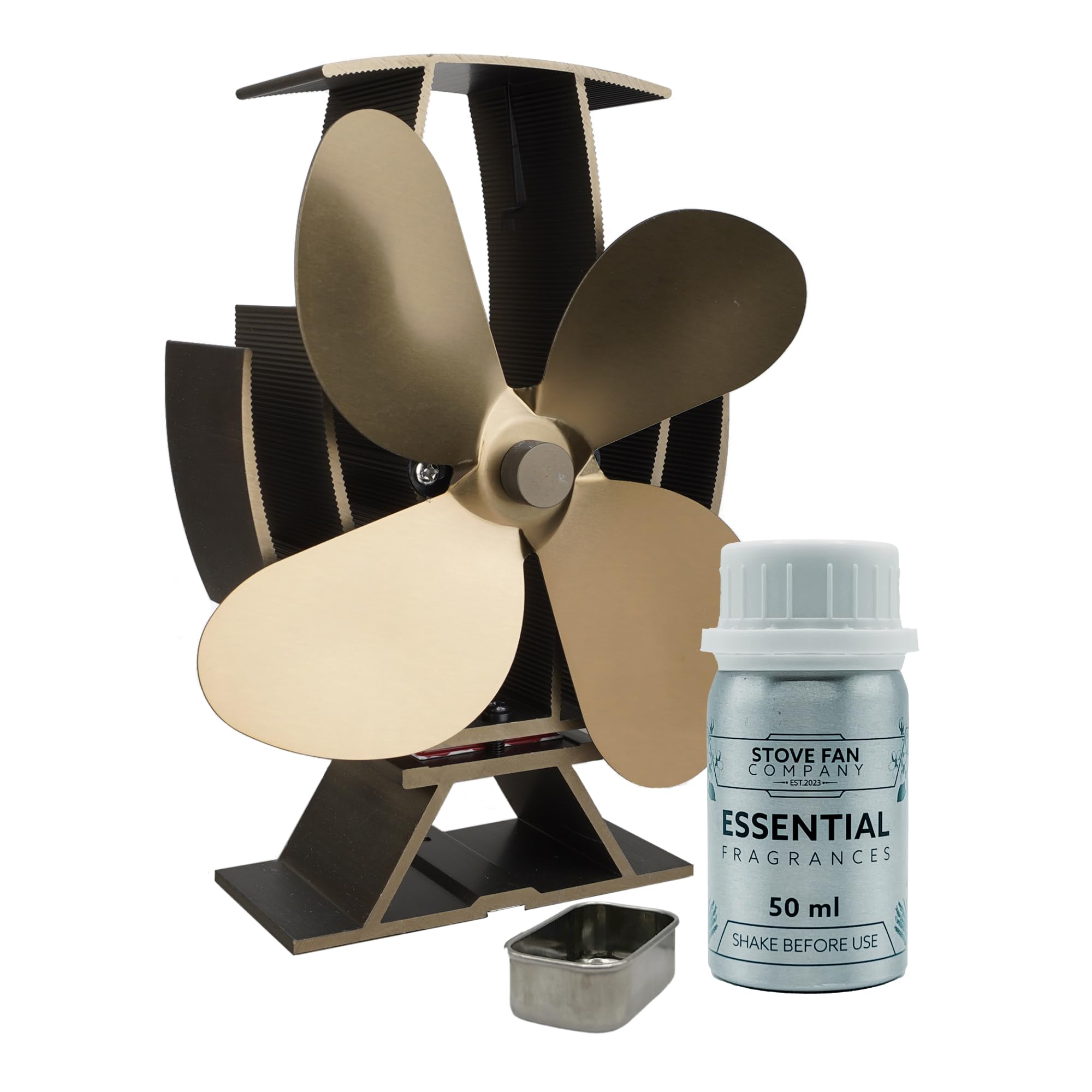 Forest Master Mini SuperFast Air Stove Fan with Fragrance Holder - Wood Burners and Log Burners - Efficient Heat Distribution and Scented Ambiance (Includes Fragrance) (Brushed Bronze)