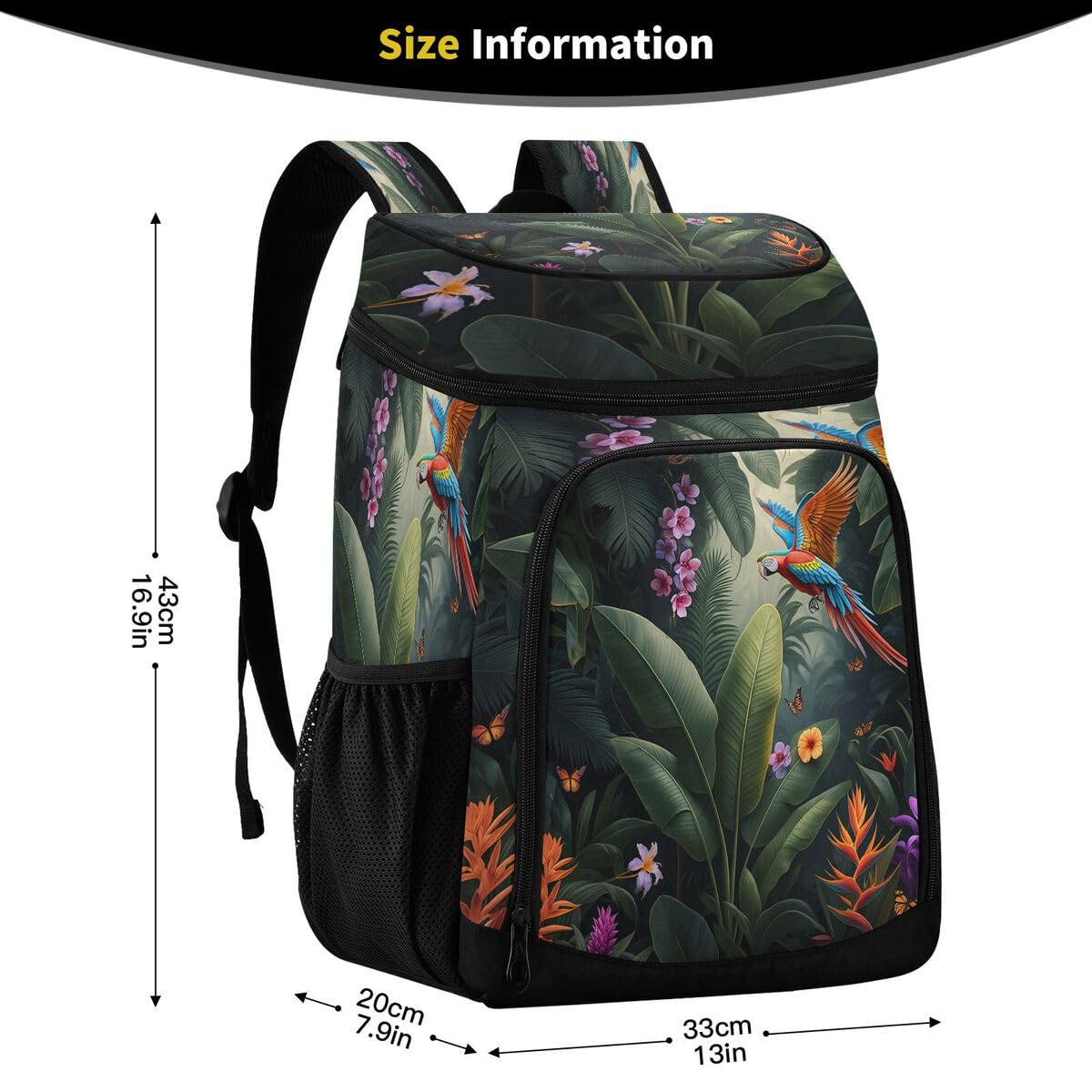Tropical Plants Green Cooler Backpack Leakproof Insulated Lunch Cooler Bag 30 Cans Camping Backpacks for Men Women
