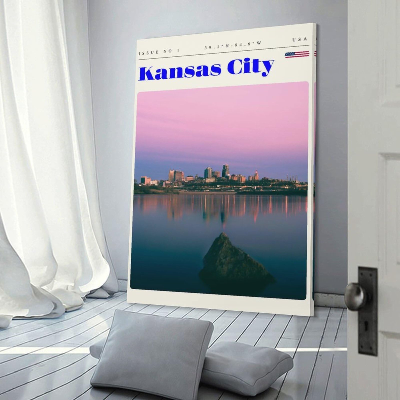 Junmoney Canvas Art Print Kansas City Missouri Travel Art, 20x30inch(50x75cm), for Gallery Wall Layouts in Home Or Office, A Versatile Canvas Print for Layering