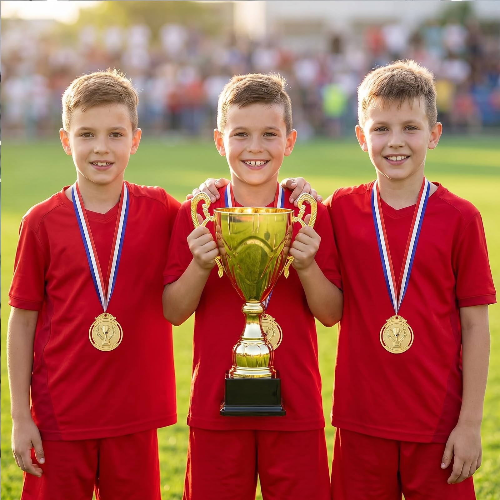 12 Pezzi Medaglie, Medaglia in Metallo, Medaglia d'oro per Compleanno Bambini, Medaglie Vincitore Oro, Medaglia d'oro in Metallo con Nastro, per Bambini, Adulti, Calcio, Souvenir Sportivo