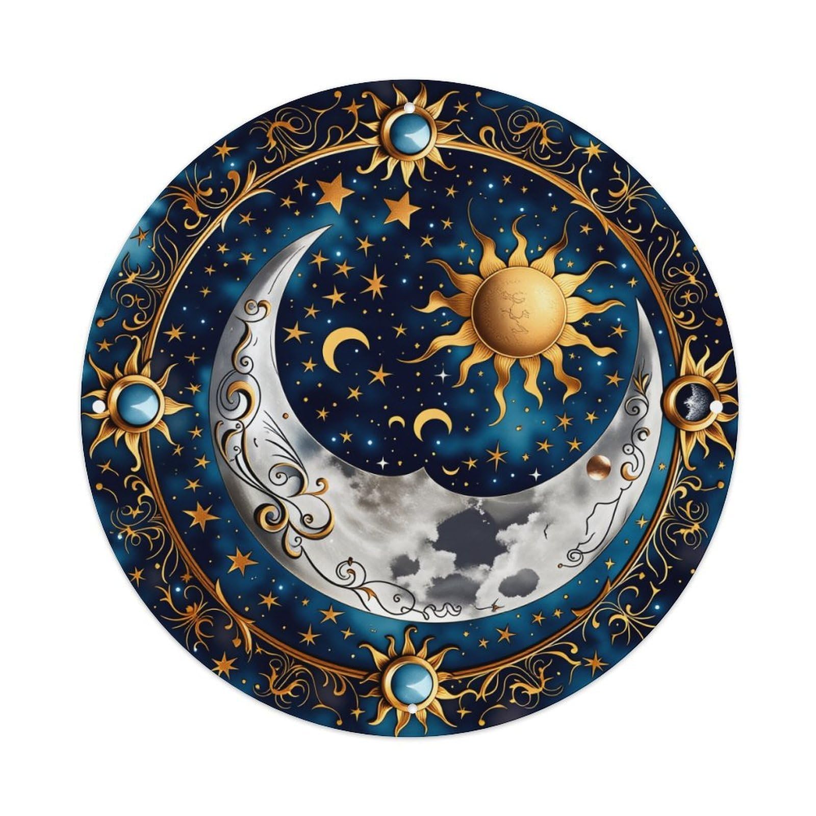 Celestial Sun Moon Stars Pattern Vintage Round Tin Sign Retro Metal Wall Decor Metal Poster, Home Bar Garage Cafe Wall Art Decoration 8x8Inches