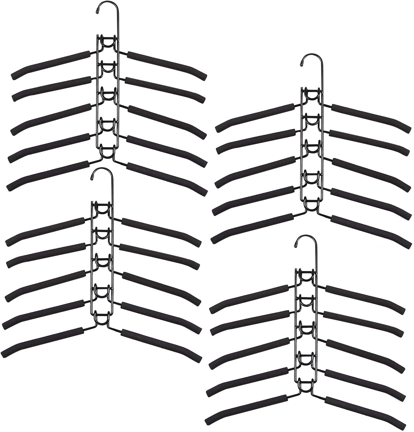 Clothes Hangers Space Saving: 4 Pack 5 in 1 Multi Layer Metal Hanger Racks Non-Slip Foam Padded Heavy Duty Thick Magic Hanger Closet Organizers and Storage for Coat Sweater Suit T-Shirt.