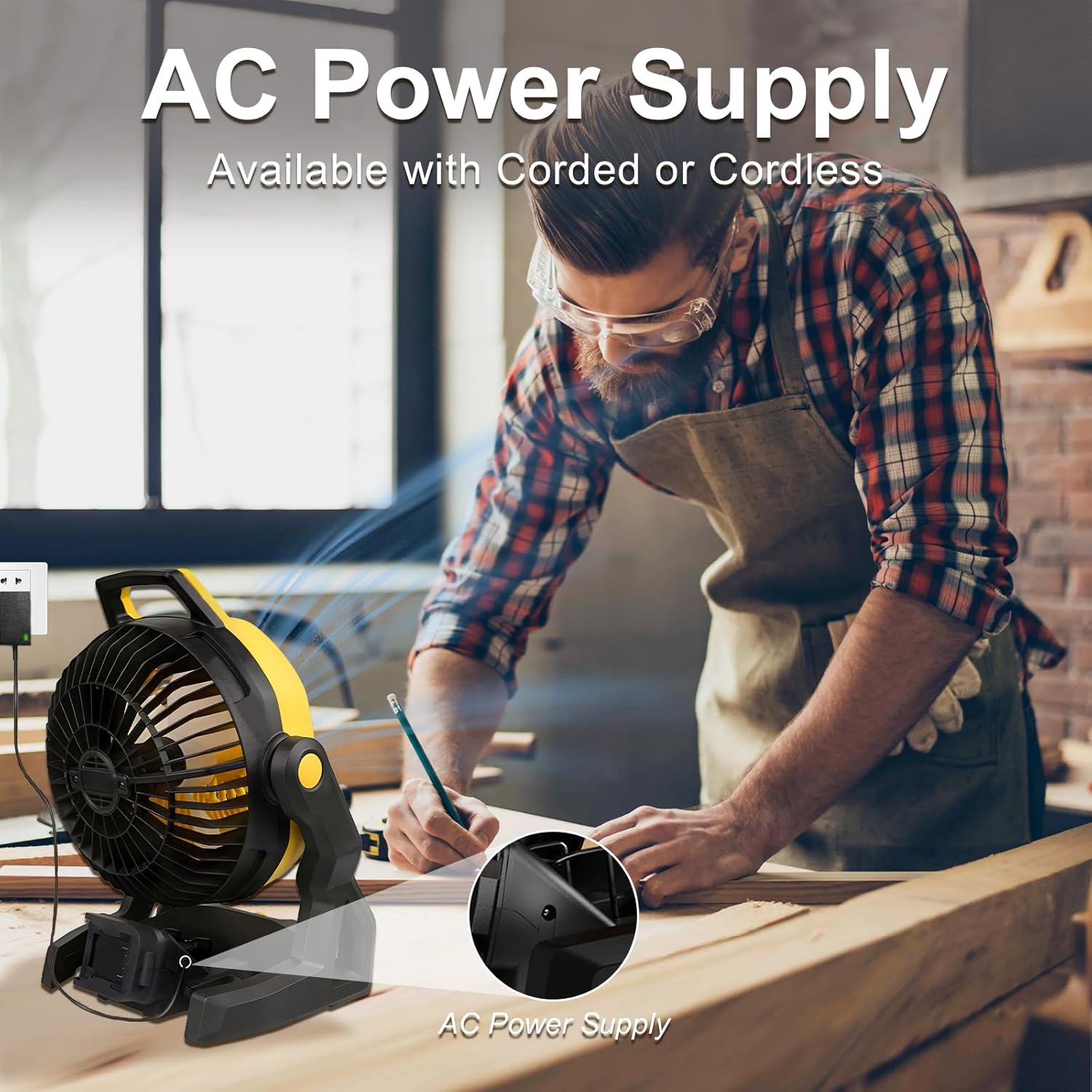 Cordless Jobsite Fan Fit for Dewalt 20V, Battery Powered Portable Fan with Brushless Motor, 750 CFM Variable Speed, or AC Power for Outdoor, Camping, Workshops, Office, Home, RVs (TOOL ONLY) - Image 5