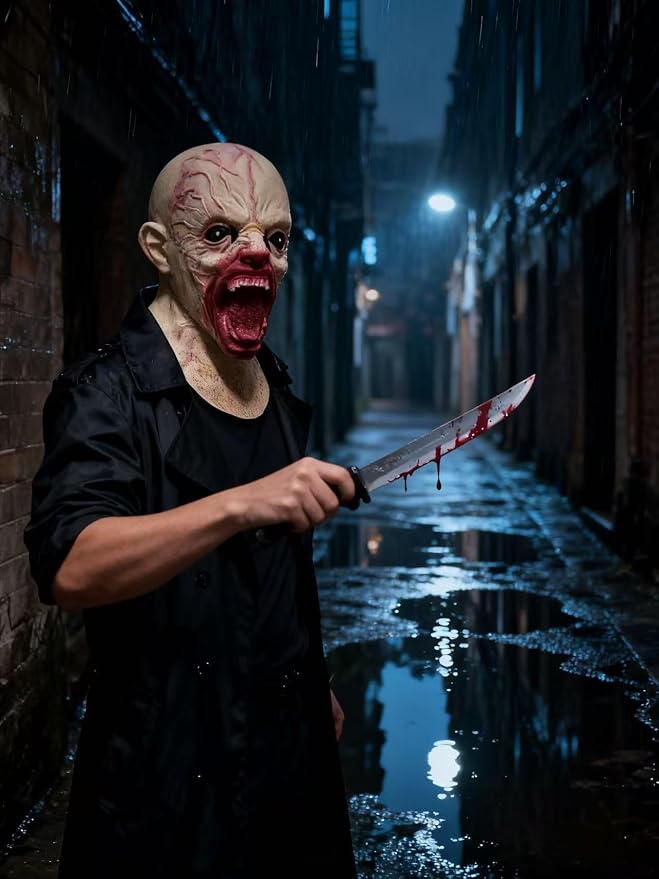 Máscara de cabeza de látex para Halloween, terror miniatura 7