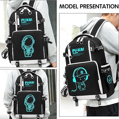 Vista 2 de Mochila para portátil de viaje con patrón luminoso, negro y blanco, Mochila luminosa