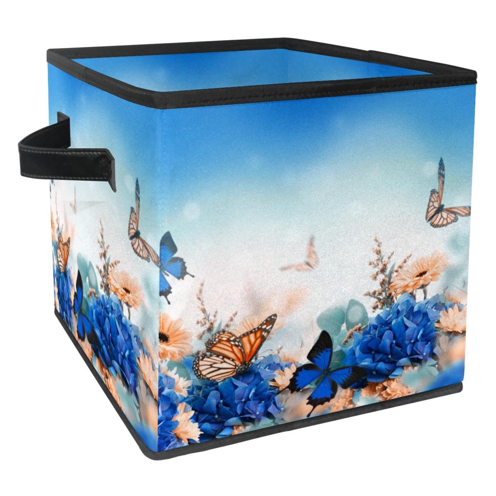 Boîte de rangement pliable cube en tissu à motif hortensias