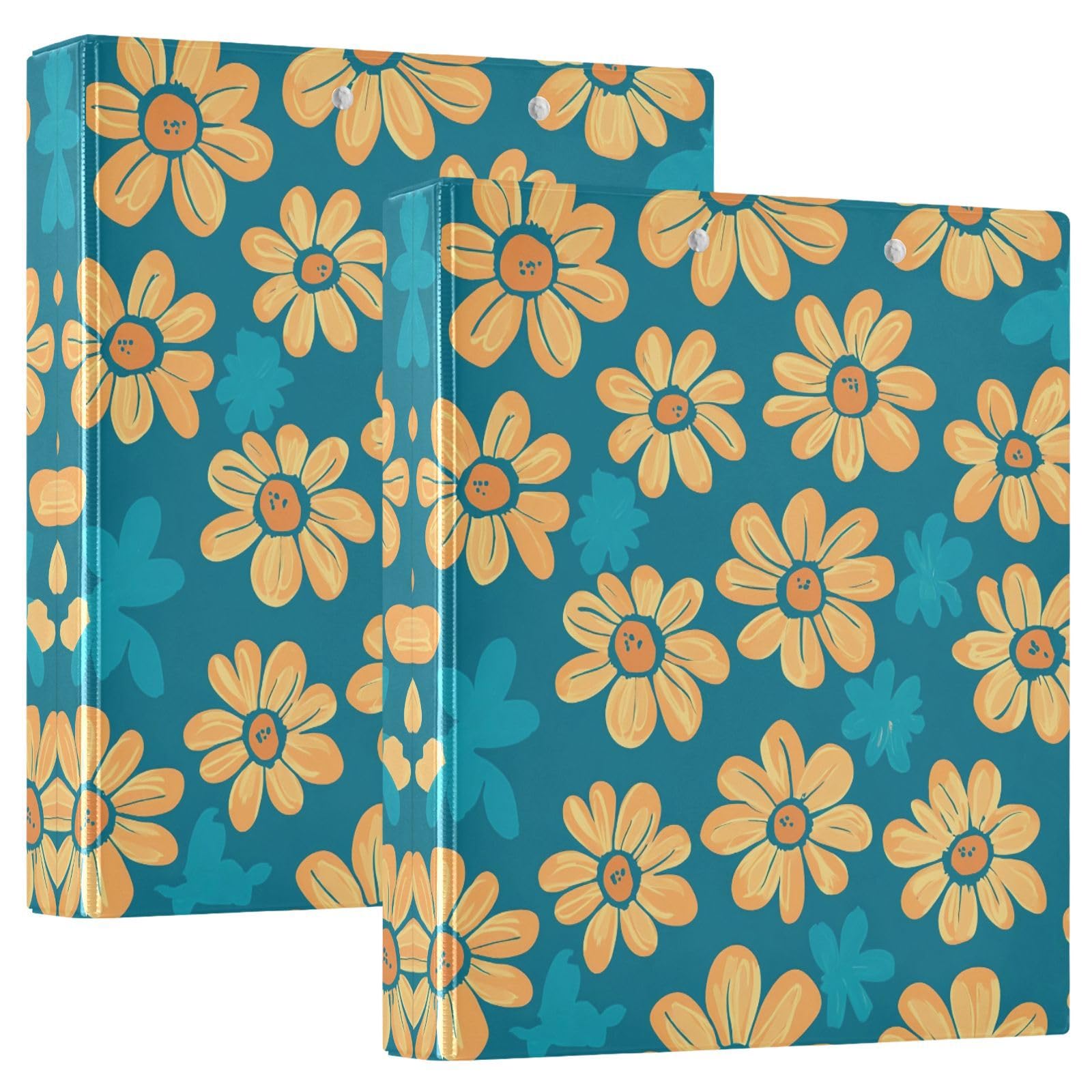 Raccoglitore ad anelli con 3 anelli, 3,8 cm, motivo fiori di mandarino, decorativo, con clip in metallo, formato A4, organizer per casa e ufficio, confezione da 2