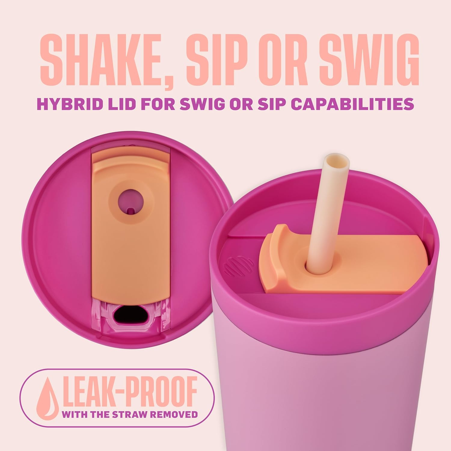 BlenderBottle 2-in-1 Insulated Stainless Steel Shaker Tumbler, Swig Leakproof Lid, Straw, BlenderBall, BPA Free, For Protein Shakes, Smoothies, And Pre Workout, 24 oz, Pink (Rose Petal) - Image 2