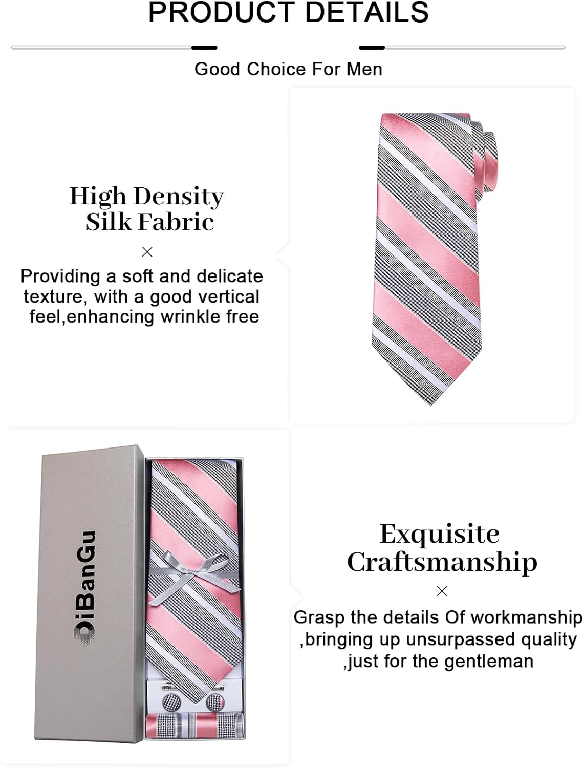 DiBanGu Mens Striped Tie Silk Woven Necktie and Pocket Square Cufflinks Tie Clip Set Wedding Business Formal Gift Tie for Men - Image 6