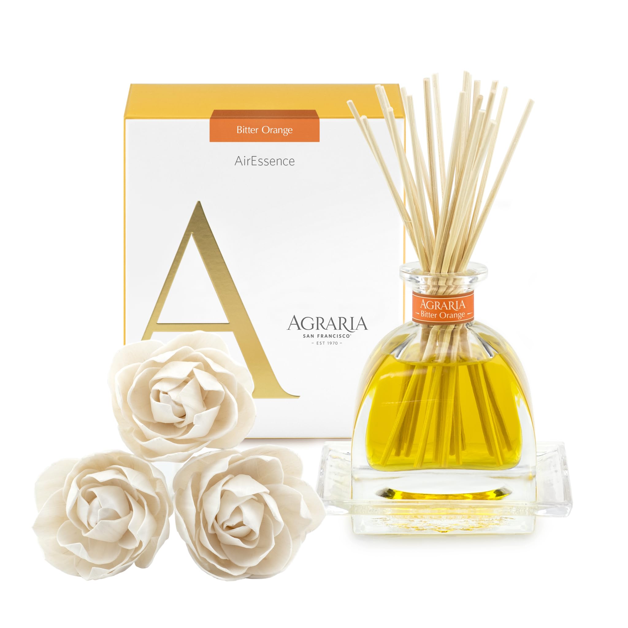 AGRARIA AirEssence Flower and Reed Diffuser Set, Handmade Sola Flower Botanical Home Fragrance Set, Scented Oil Reed Diffuser Gift for All Occasions