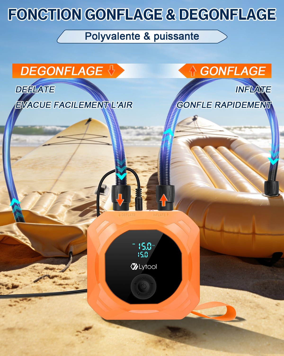 Pompe Électrique Sup (Option Avec Batterie/Sans Batterie) Lytool Gonfleur Paddle Haute Pression 50 PSI avec Arrêt Automatique Planches Stand Up Paddle,Bateaux,Kayaks,Voiture,Vélo