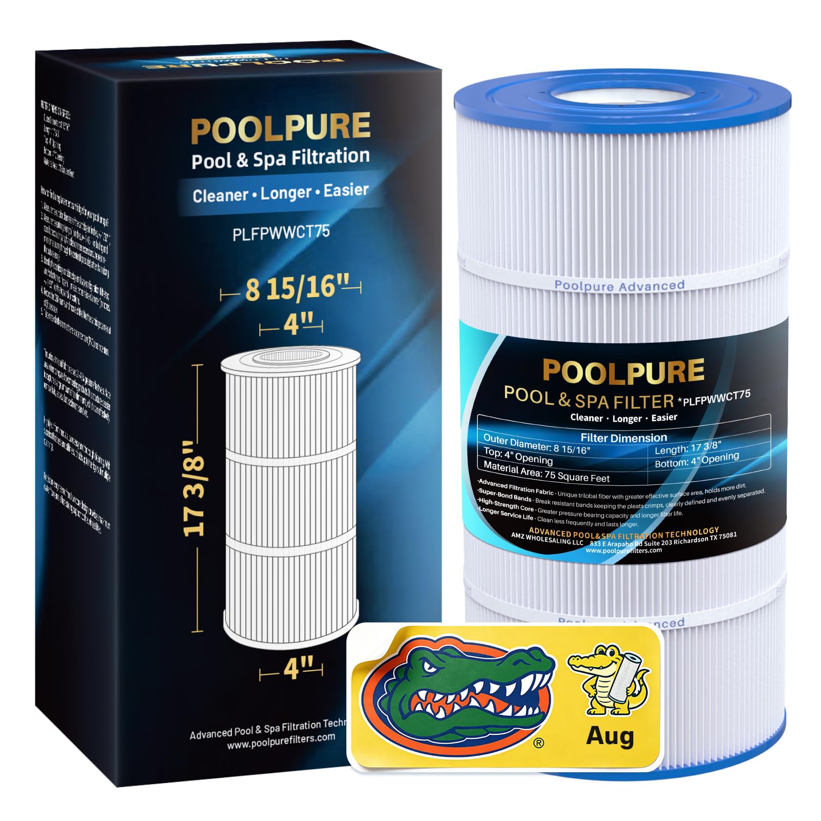 POOLPURE Filtre de piscine pour spa remplace PWWCT75, Ultral-B6, Unicel C-8411, Filbur FC-1255, Waterway 817-0075N, Waterway Clearwater II 75