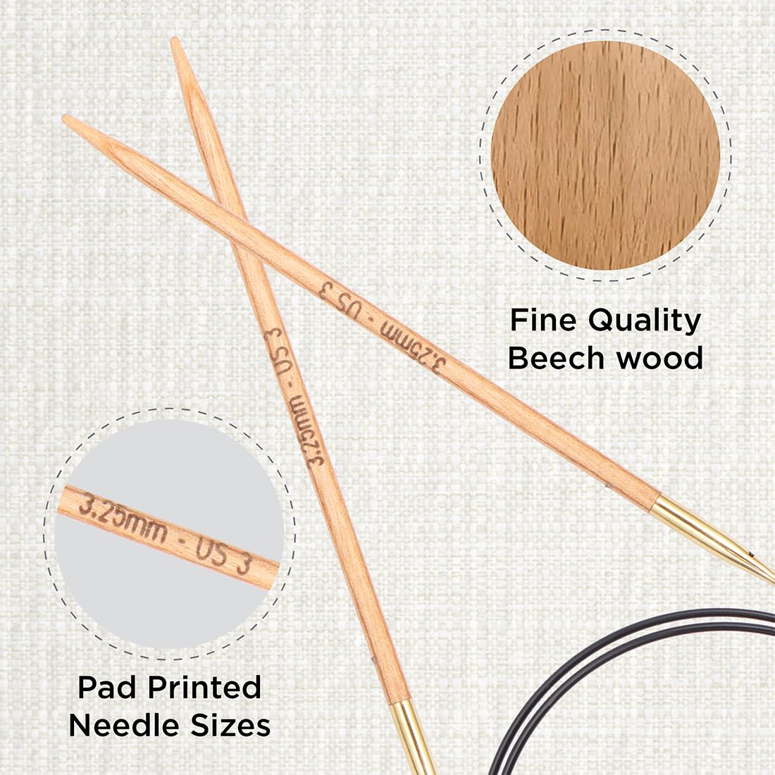 KnitPro Basix Beech Fixed Circular Needles 32