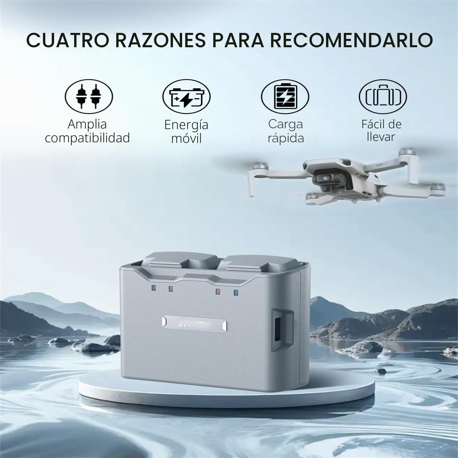Hub de Carga Bidireccional para DJI Mini 2/Mini 4K - Batería y Accesorios (Gris)