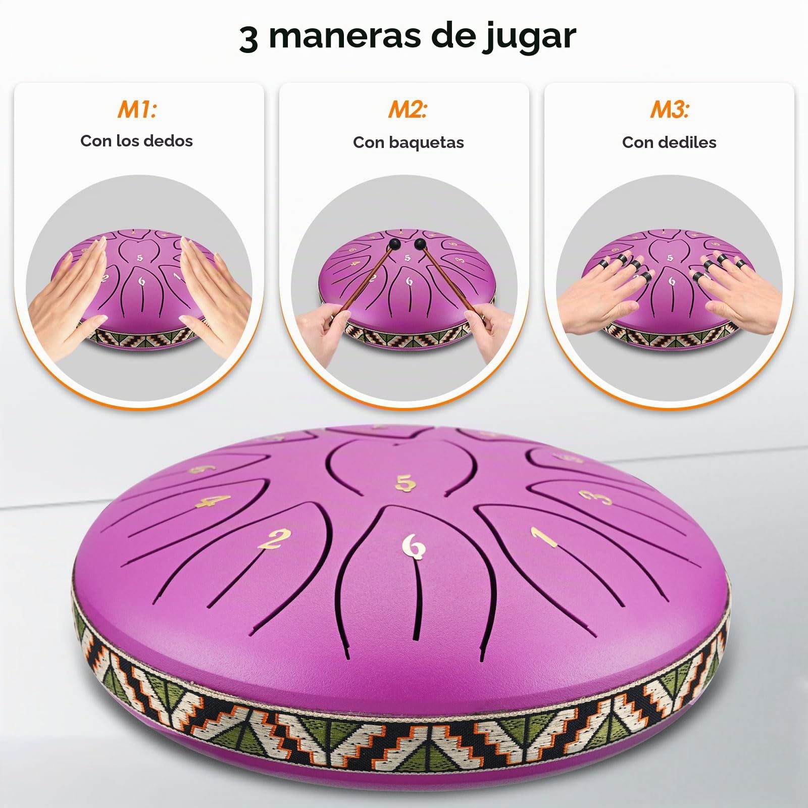Tongue Drum 6 pulgadas 11 Nota Tambu, Tambor de Lengua de Acero, Instrumento de Percusión, handpan de Acero para Educación Musical, Meditación, Yoga, Mejor Regalo para Niños y Adultos Principiantes.