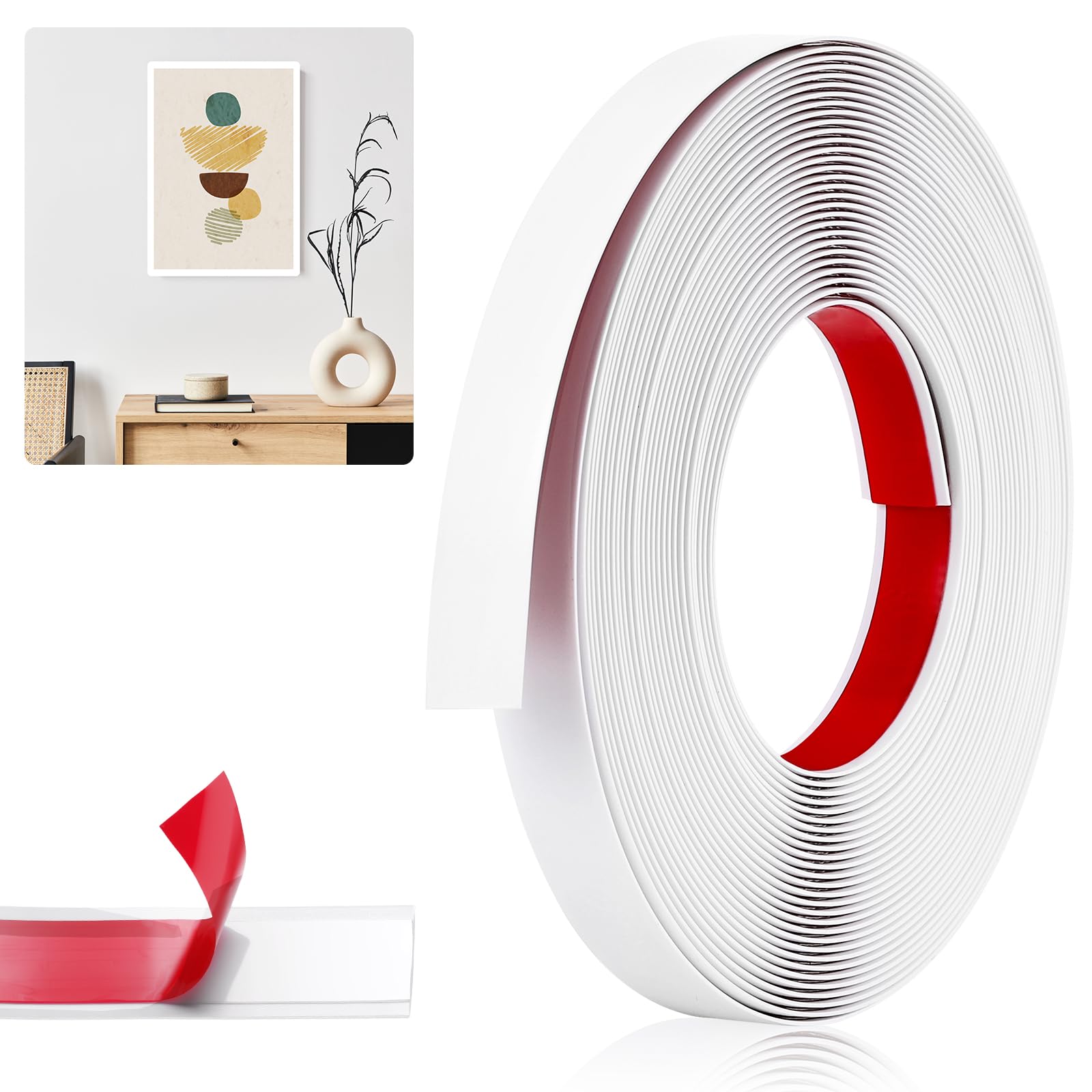Starvortex Peel and Stick Moulding Trim Self Adhesive, White Plastic Trim 12m x 2cm, Easy Cut & Install Matt Finish Edging Strip, Decorative PVC Strip for Tile Edge, Mirror, Door