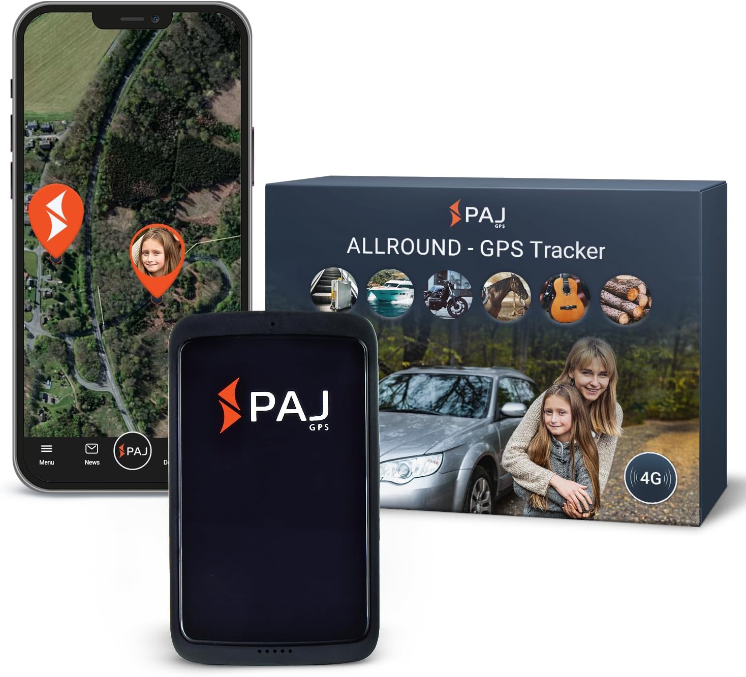 PAJ Allround Finder 4G - Real-Time GPS Tracking for Cars, Motorcycles, Kids & Seniors - SOS Button, Voice Messages & Up to 40-Day Battery for Safety & Security