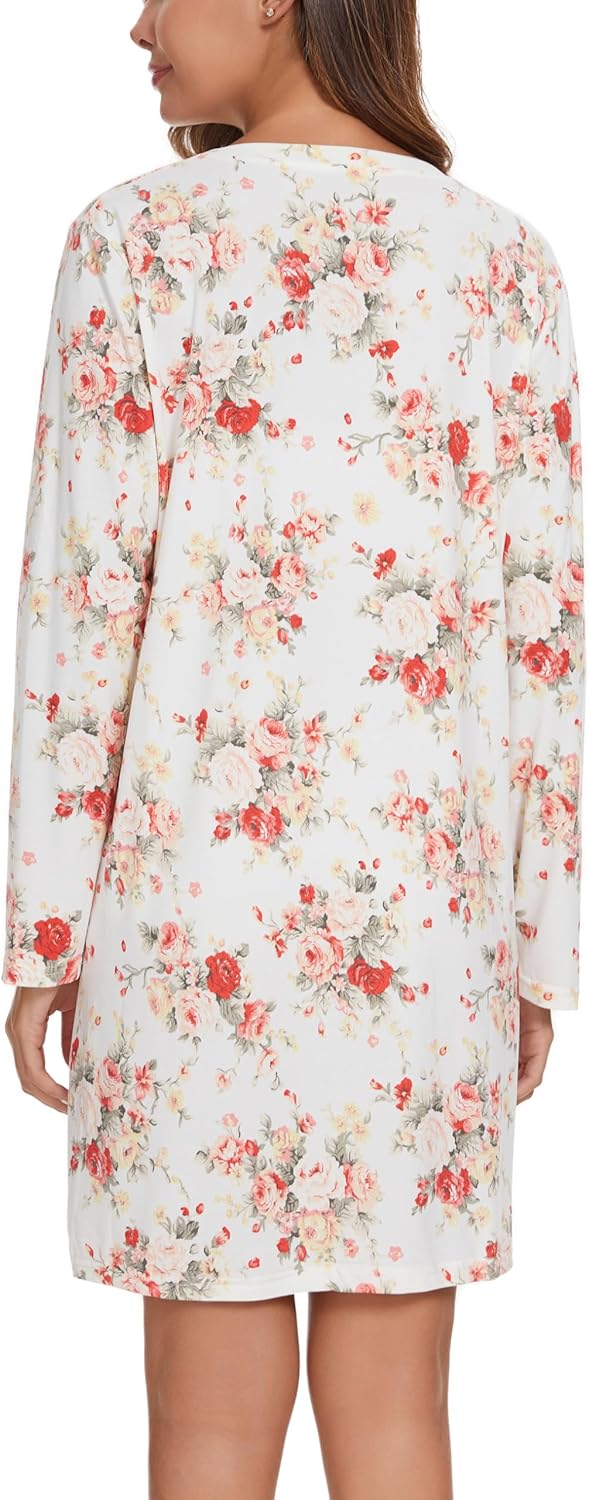 2 Pack Long Sleeve Nightgowns for Women Soft Cotton Night Gowns Sleepwear V Neck Nightshirts - Image 4