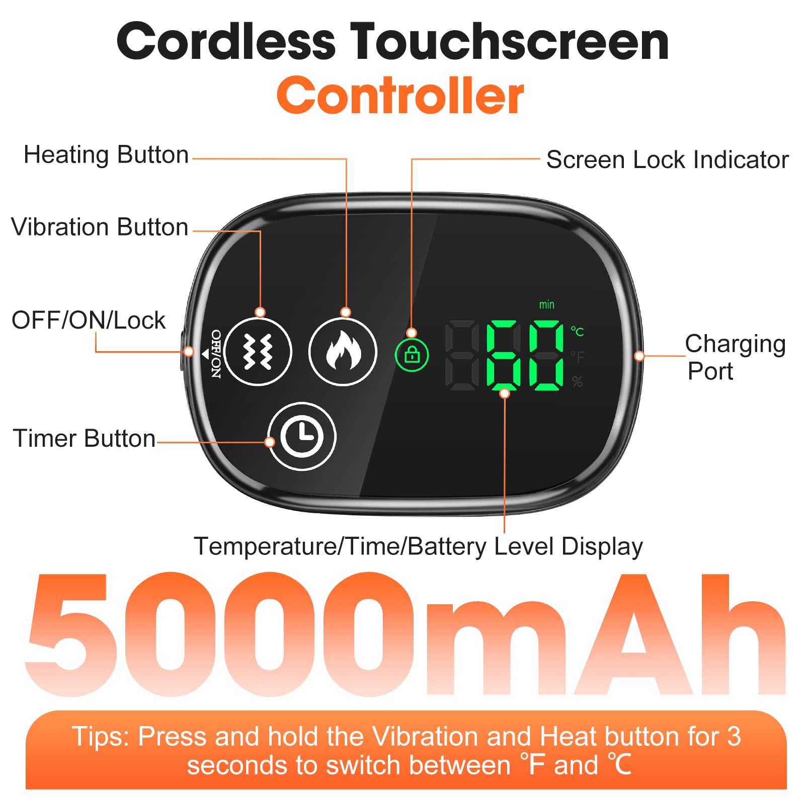 Coussin Masseur Chauffant Pour Épaules Sans Fil Avec Lumière LED, Attelle Chauffante Pour Épaules Réglable Avec 6 Niveaux Chaleur, 3 Modes Vibration, 6 Niveaux Durée, Écran Tactile, Batterie 5000mAh