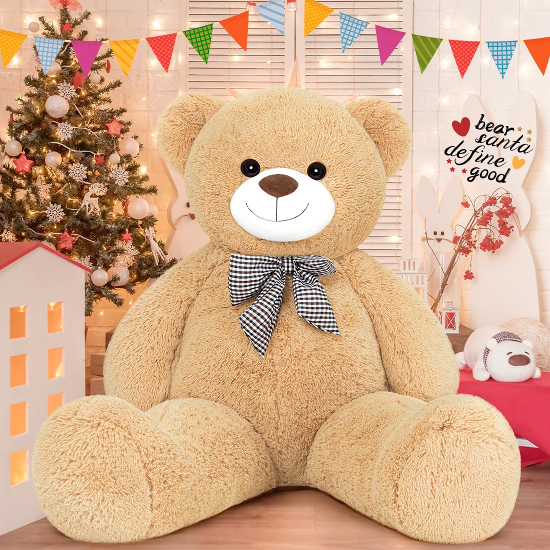 XXL Ourson Ours en Peluche 120 cm de Hauteur - Ours en Peluche géant Teddy Cadeau pour Anniversaire, Noël et Saint-Valentin Brun Clair