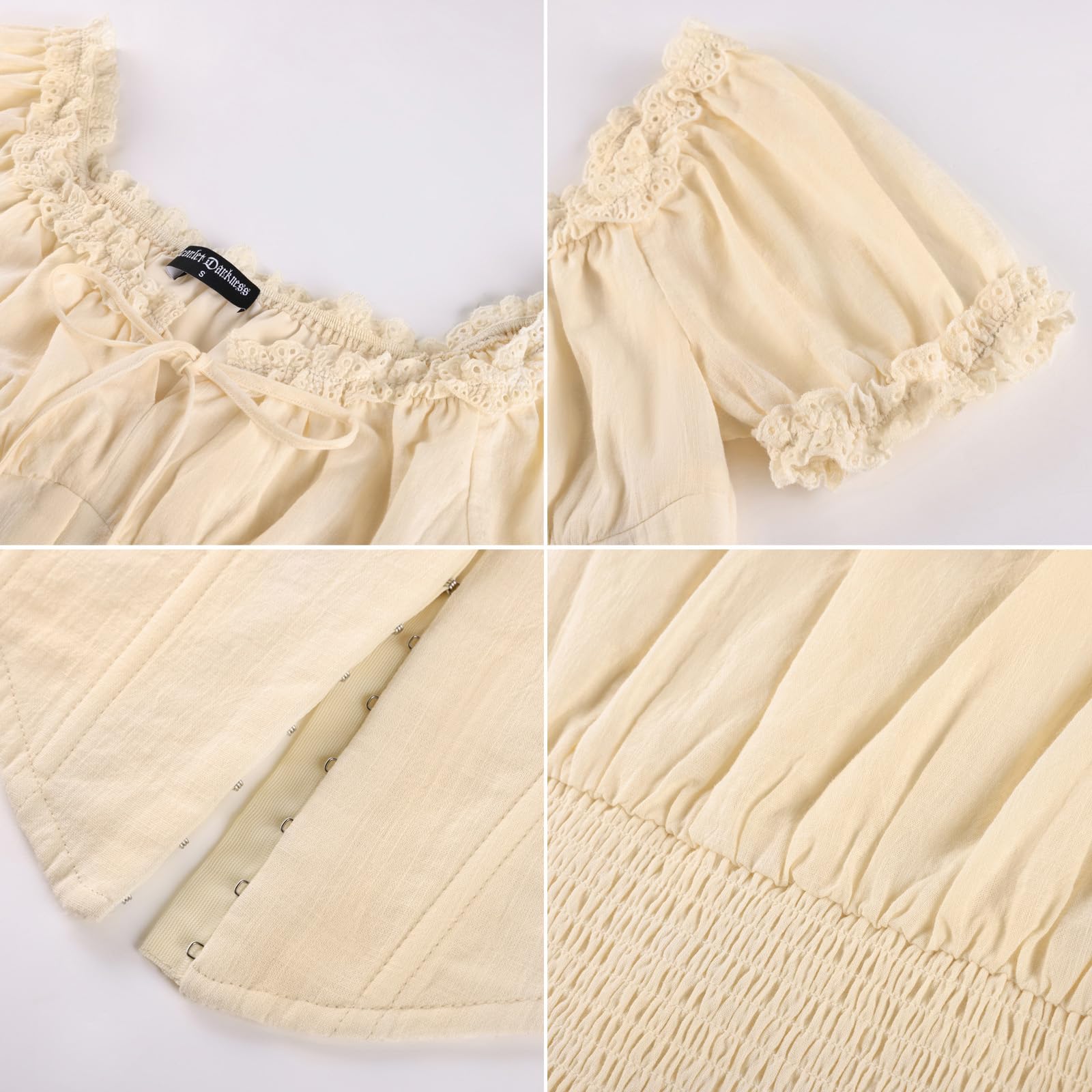 SCARLET DARKNESS Top corto estivo da donna con spalle scoperte corsetto rinascimentale top manica corta medievale pirata camicette