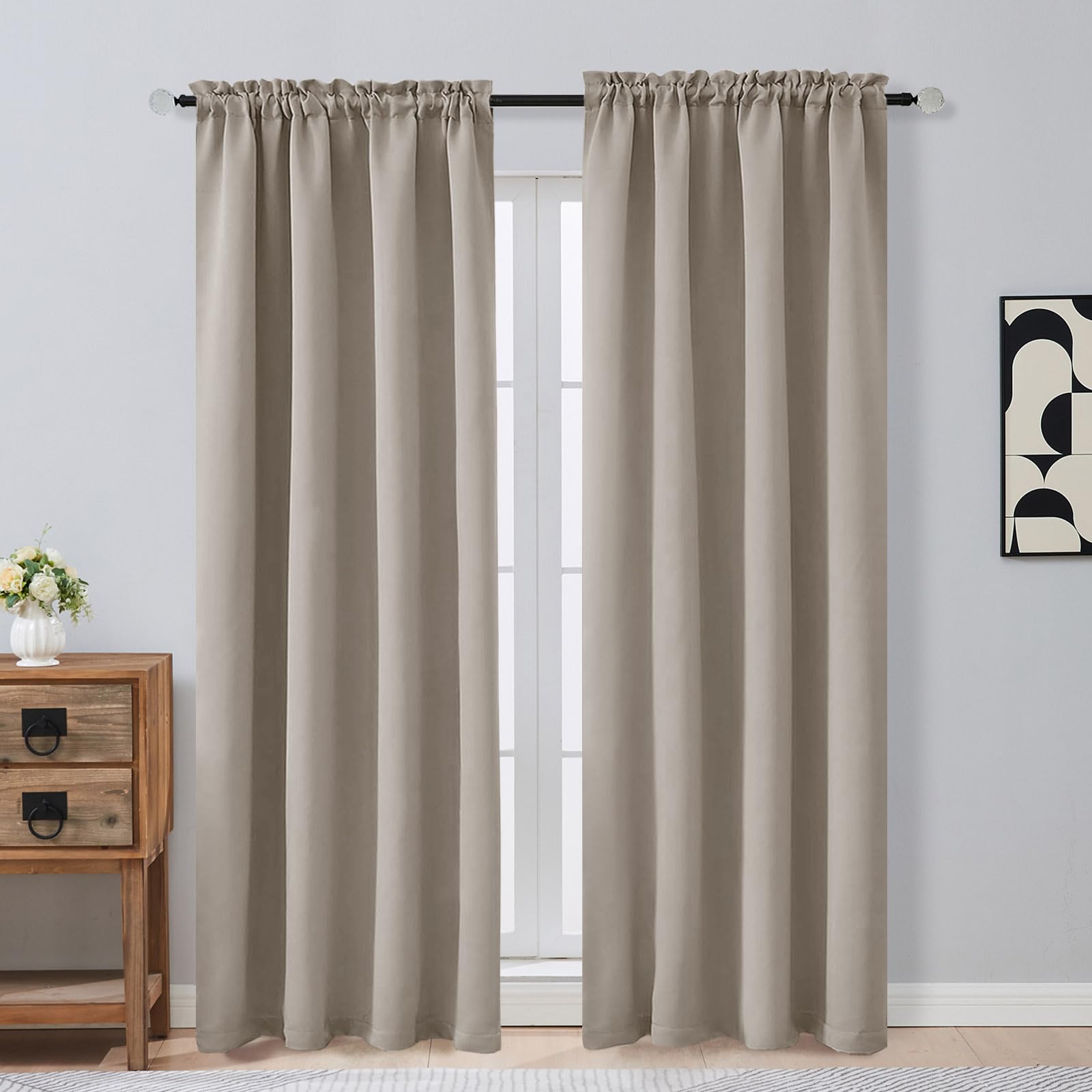 OVZME Stone Blackout Curtains 84 Inches Long 2 Panels Set, Solid Thermal Insulated Soft Blackout Curtains for Bedroom, Dual Rod Pocket Window Treatments Drapes for Living Room, 2x50Wx84L Inches