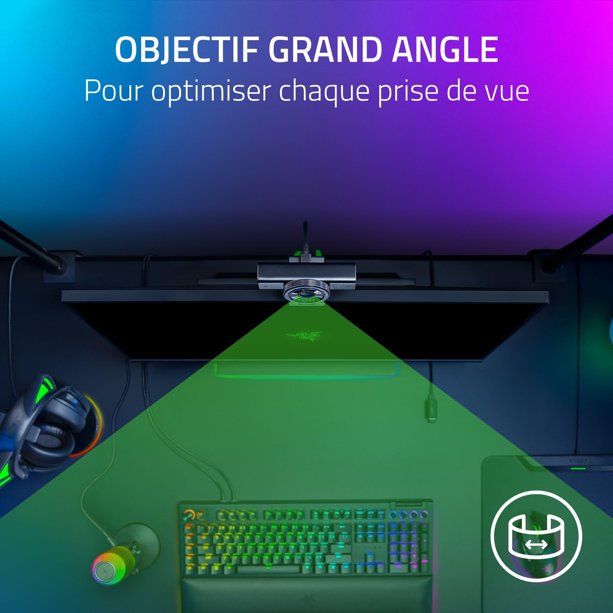Razer Kiyo V2 – Webcam 4K 30FPS avec Cadrage Automatique alimenté par l'IA - 1080p 60FPS, Cache intégré, HDR, Objectif Ultra Grand Angle, Compatible avec MS Teams, Zoom, Google Meet | Noir