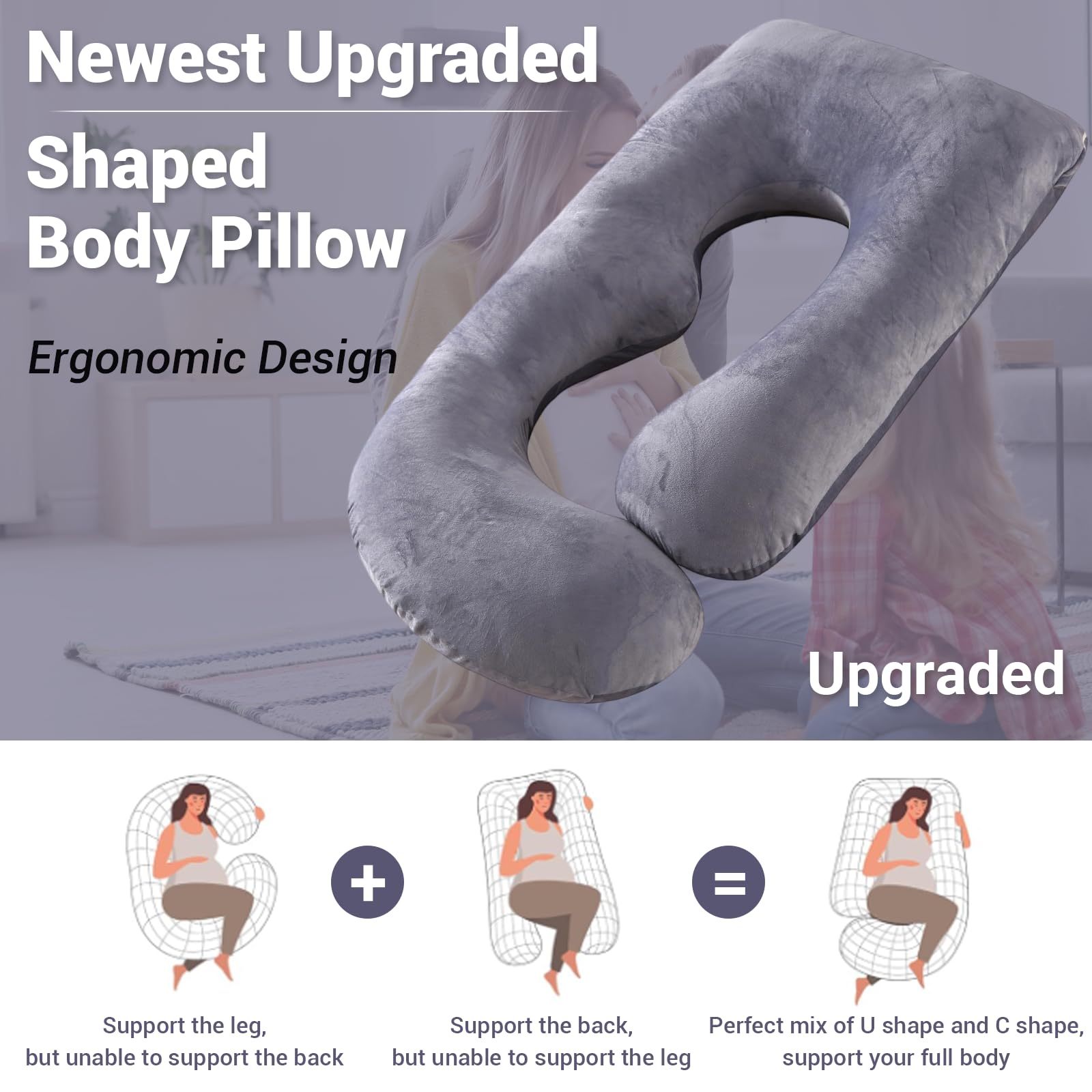 Cuscino Gravidanza,Cuscino Gravidanza per Dormire,Cuscino a Forma di J Supporto Maternità,Cuscino Allattamento e Gravidanza con Rivestimento Esterno Lavabile e Mascherina per Gli Occhi