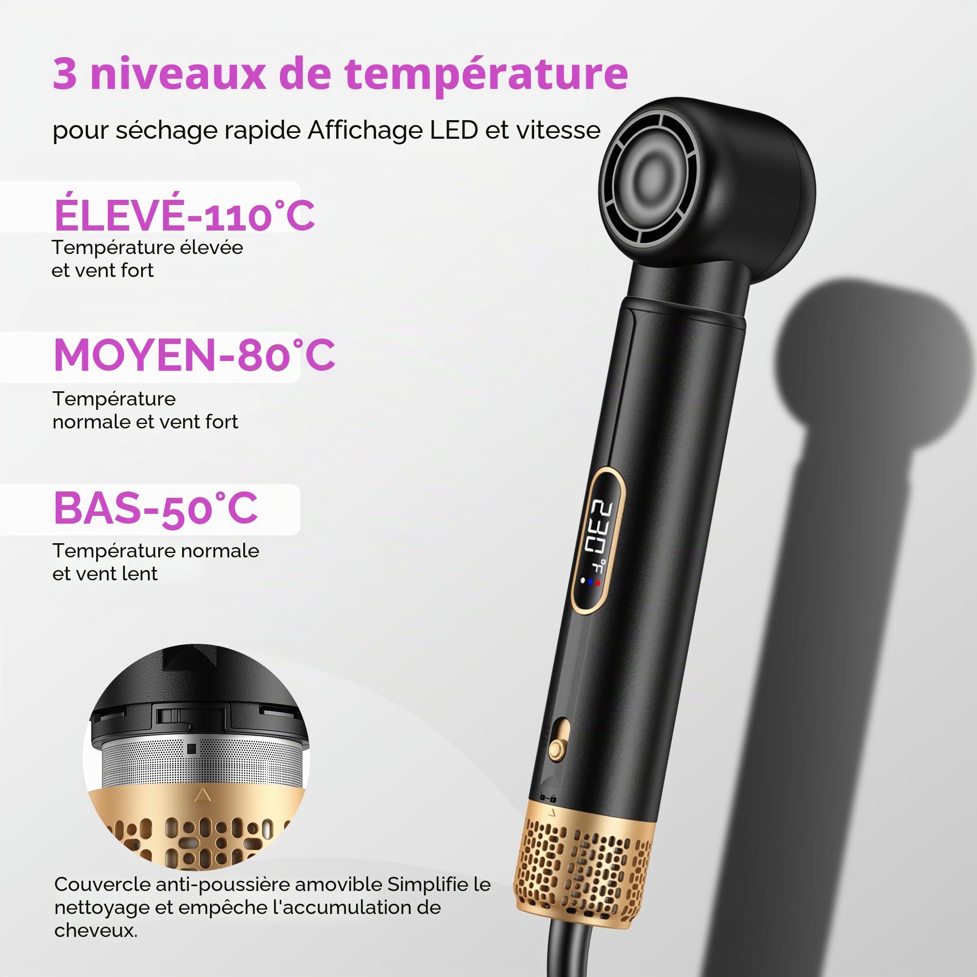 UMIGA 5 en 1 Brosse Soufflante Airstyler Air Styler set Hair Styler Airbrush Fer a Boucler Brosse Soufflante Brosse Lissante Pour Cheveux, Kit de coiffure Pour Sécher
