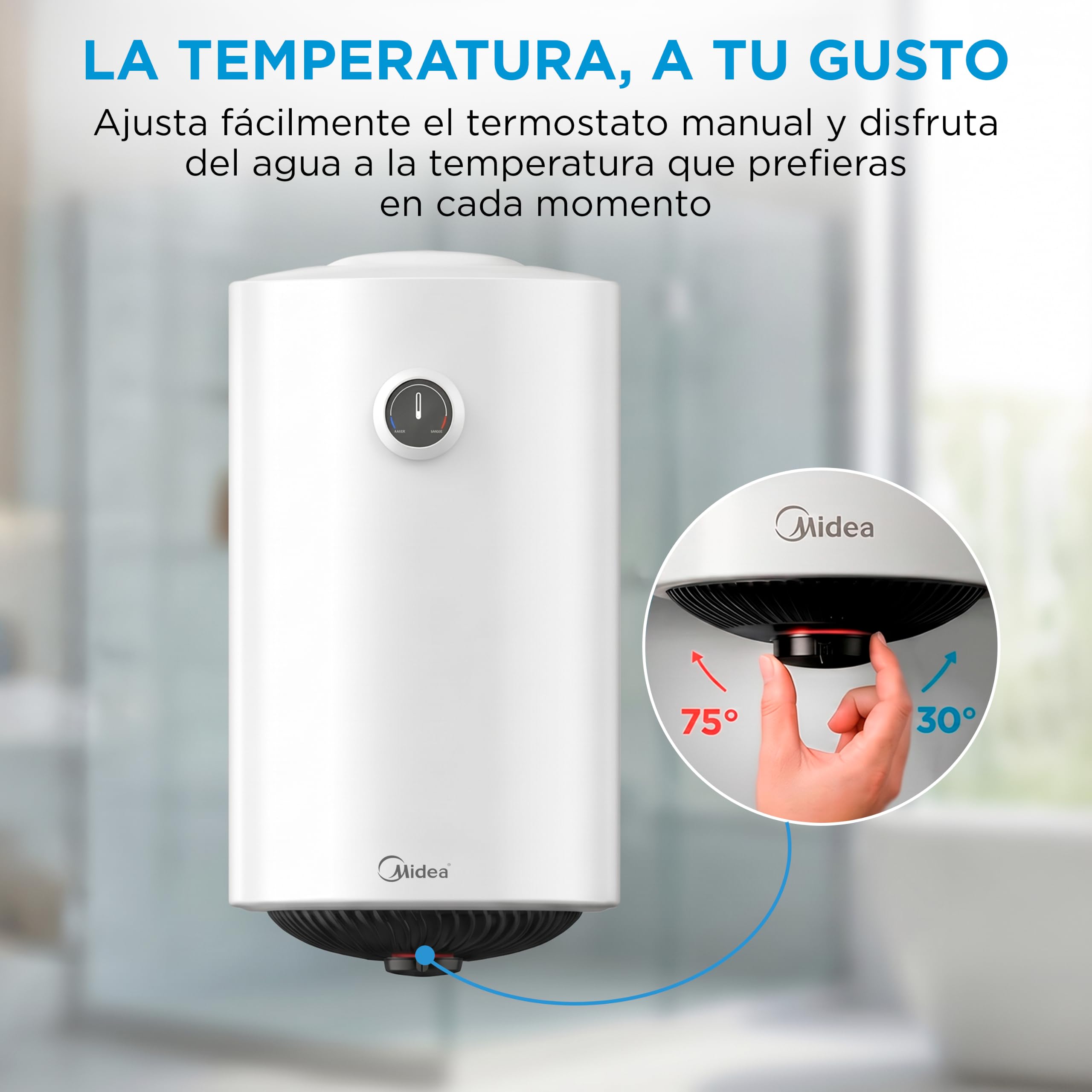 MIDEA Termo Eléctrico 80 litros, 1500 W, 80,5 x 45 cm, Depósito de Titanio | Termostato Ajustable, Kit Instalación, Anticorrosión, Calentador de Agua Eléctrico Vertical con Protección Sobrecalentamiento