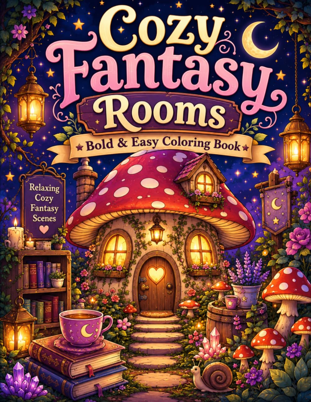 Cozy Fantasy Rooms: Bold & Easy Coloring Book for Adults and Teens
