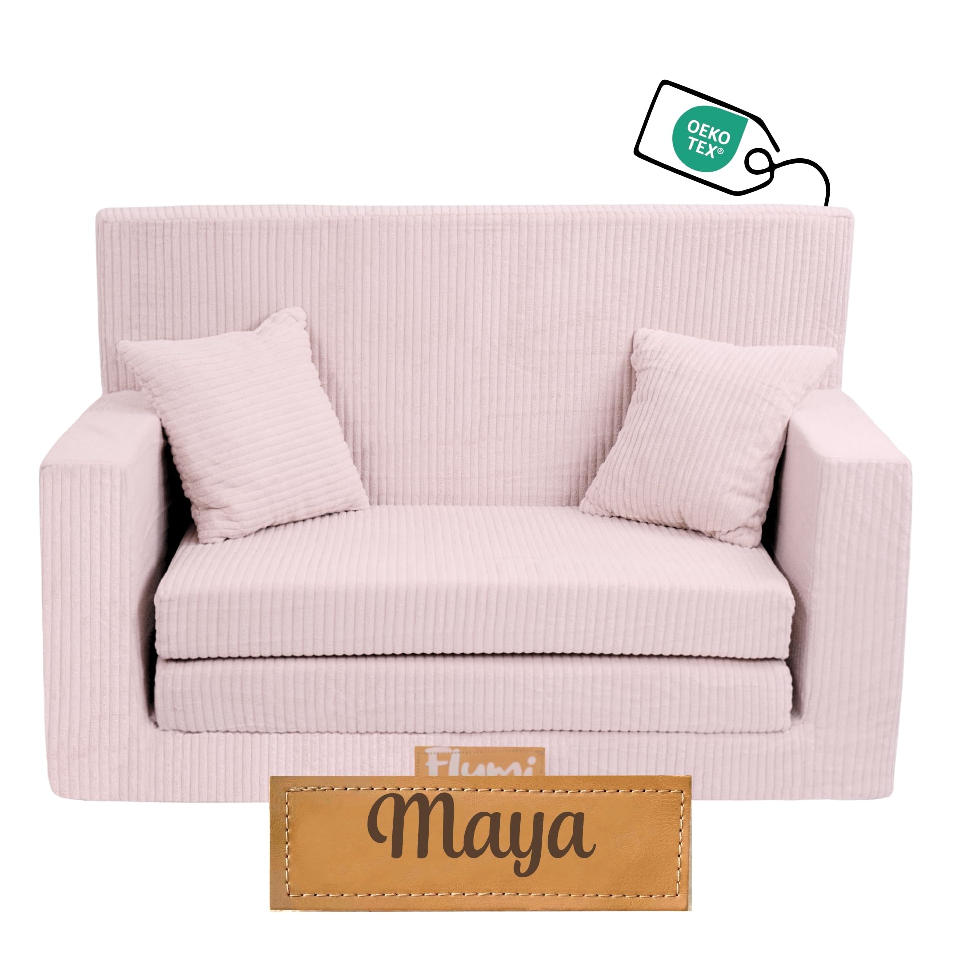 Flumi Personalizzato Divanetto Bambini con Funzione Sleep - 3 in 1 | Divani Piccoli | Divano Bambini | Colore: (velluto a coste Rosa)