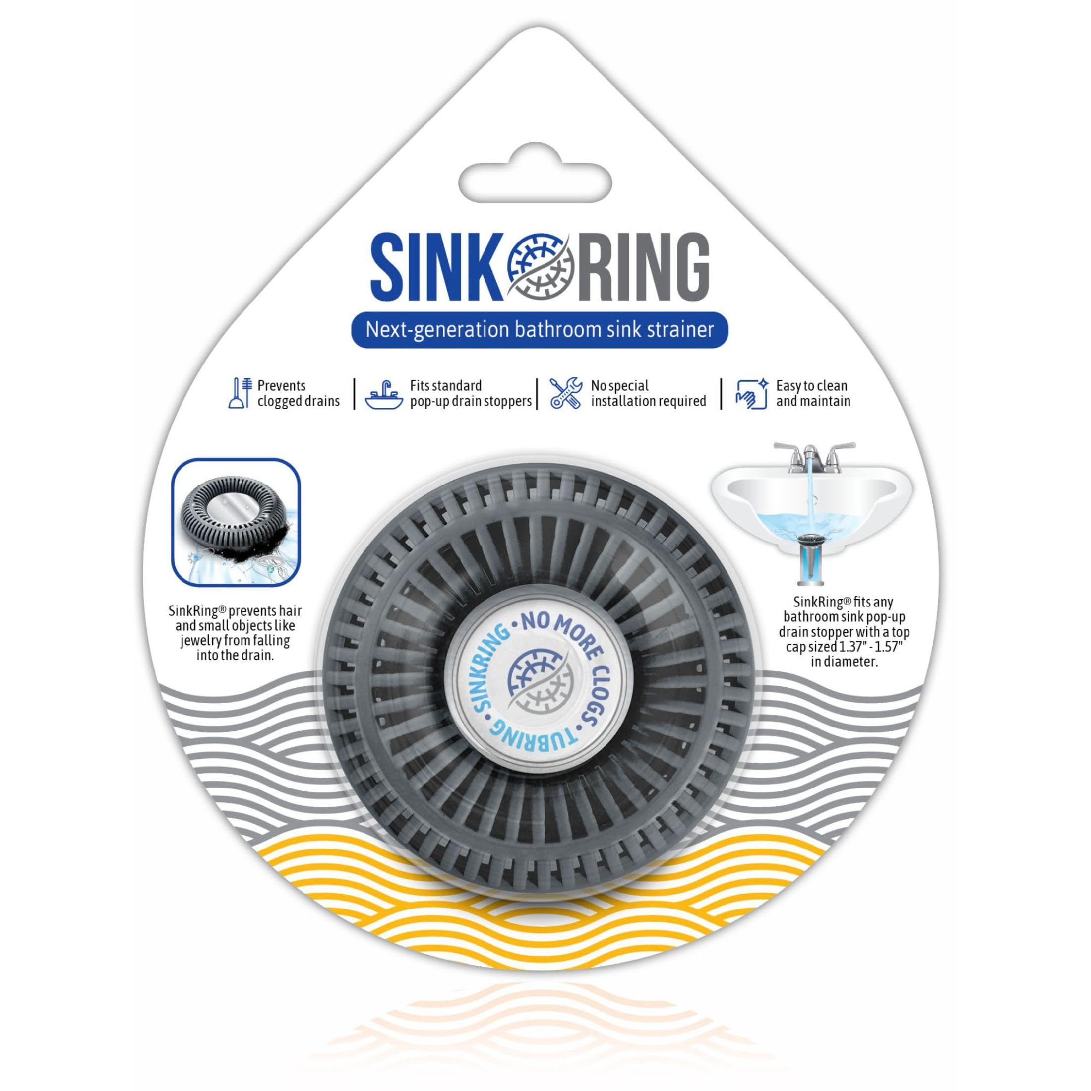 Bathroom Sink Hair Catcher for Pop-Up Drain – SinkRing 1.57" Precision Strainer for Bathroom Sink Drains | Clog-Free Hair Trap for Contacts, Earrings, Jewelry | No Suction or Screws – Charcoal Gray