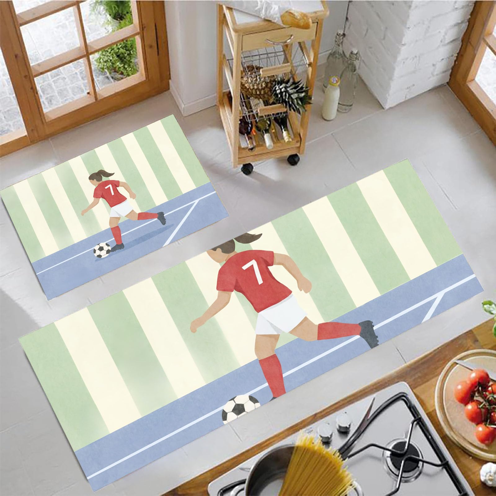 Tapis de cuisine anti-fatigue pour soulager vos pieds style football rouge