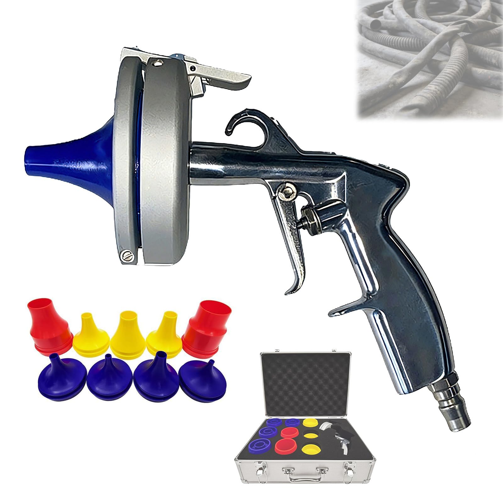 GYKOZY Pneumatic Hydraulic Hose Cleaning Kit with Multiple Nozzles and Storage for Industrial Pipe Maintenance
