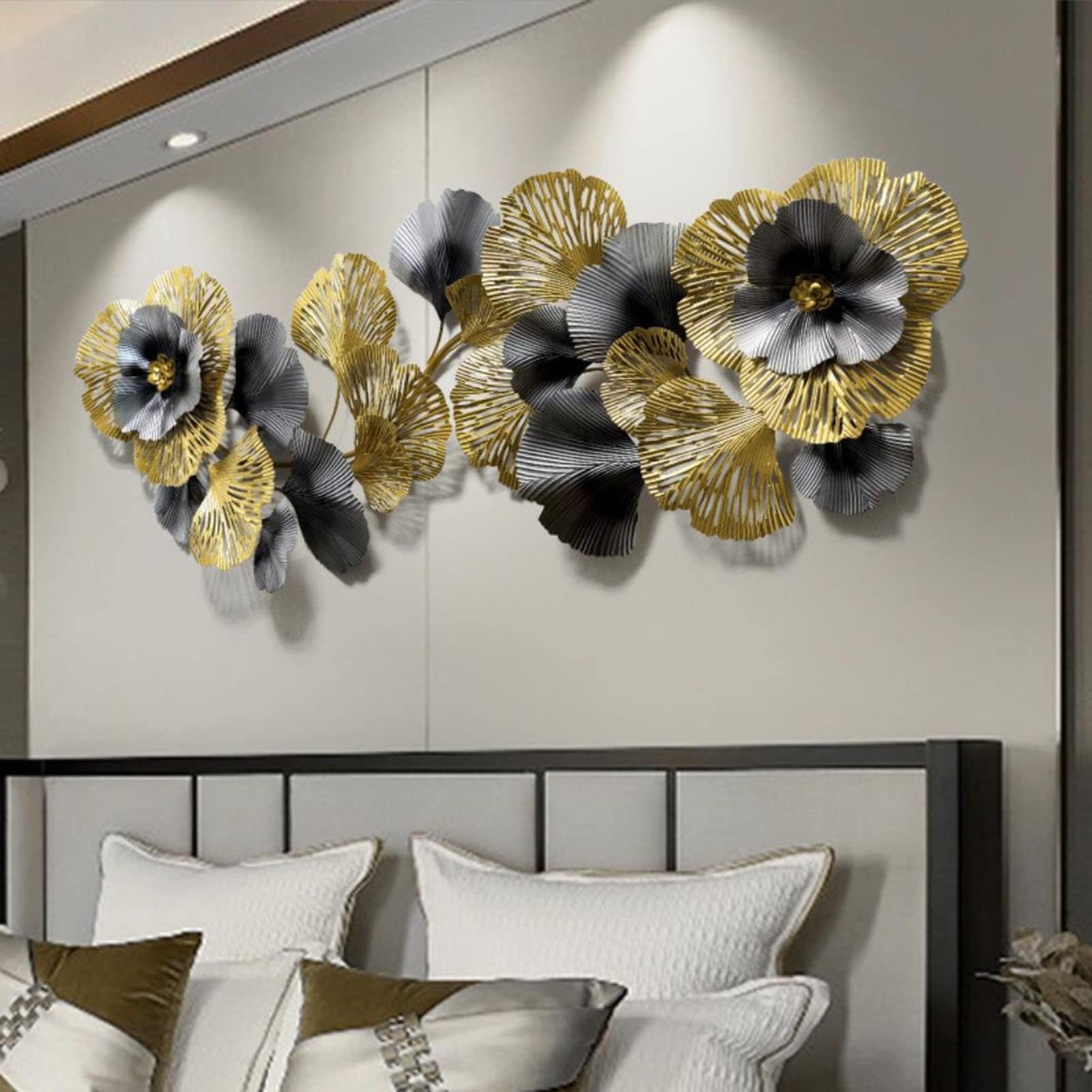 Decoración de pared de metal en 3D, hecha a mano, diseño de hoja de ginkgo dorada para el hogar, hotel, dormitorio, sala de estar, decoración moderna de metal de lujo