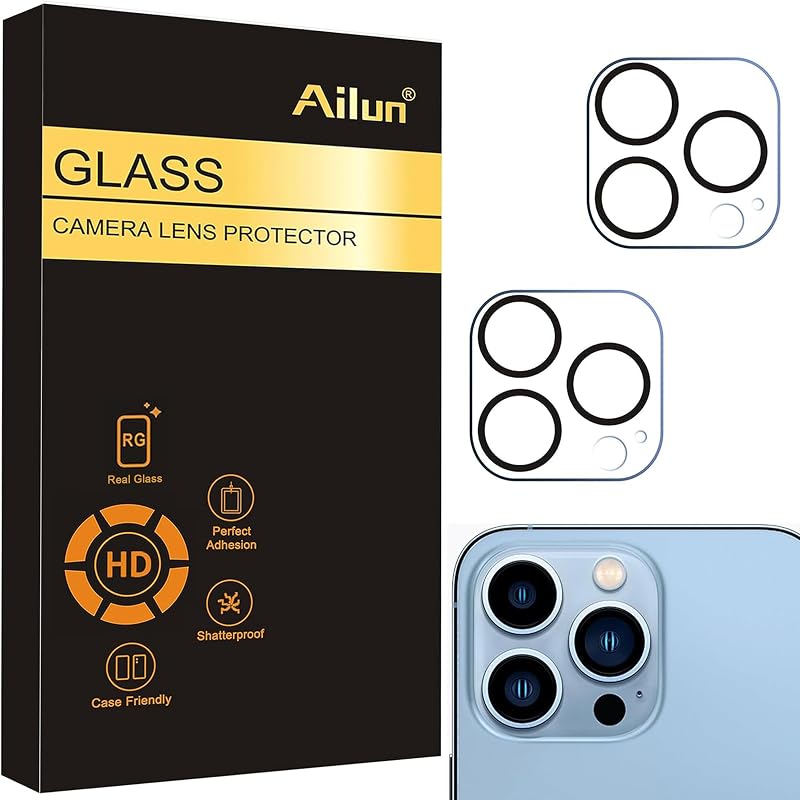 Ailun Paquete de 2 protectores de lente de cámara para iPhone 13 Pro y iPhone 13 Pro Max | Vidrio templado, Ultra HD, antiarañazos, fácil de instalar, compatible con carcasas, no afecta las tomas nocturnas
