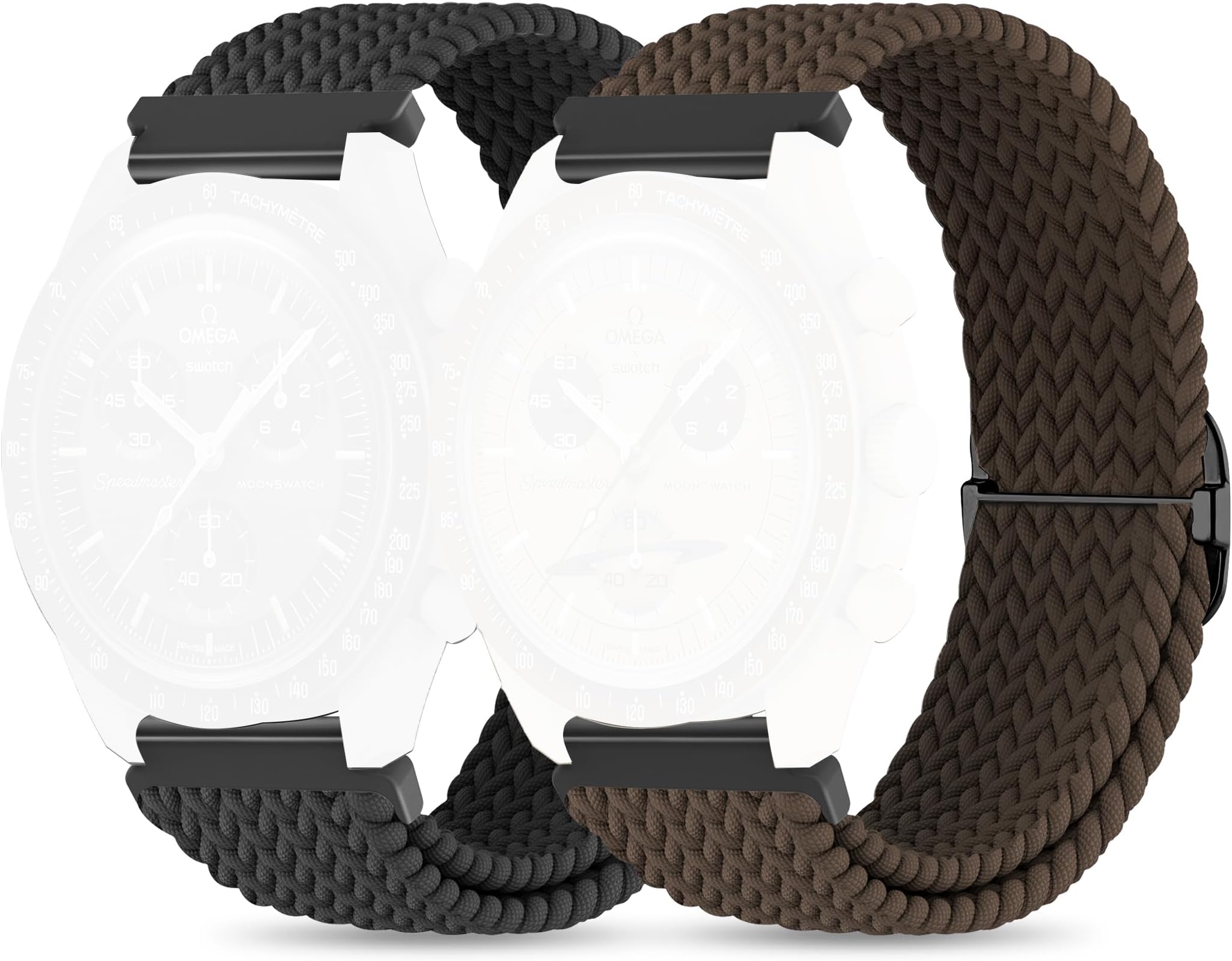 Braided Bands for Moonswatch Watch,20mm Stretchy Nylon Band,Compatible with Omega X Swatch Moonswatch Speedmaster 20mm Watch,Swatch Omega Moonswatch Speedmaster Watch Replacement Strap for