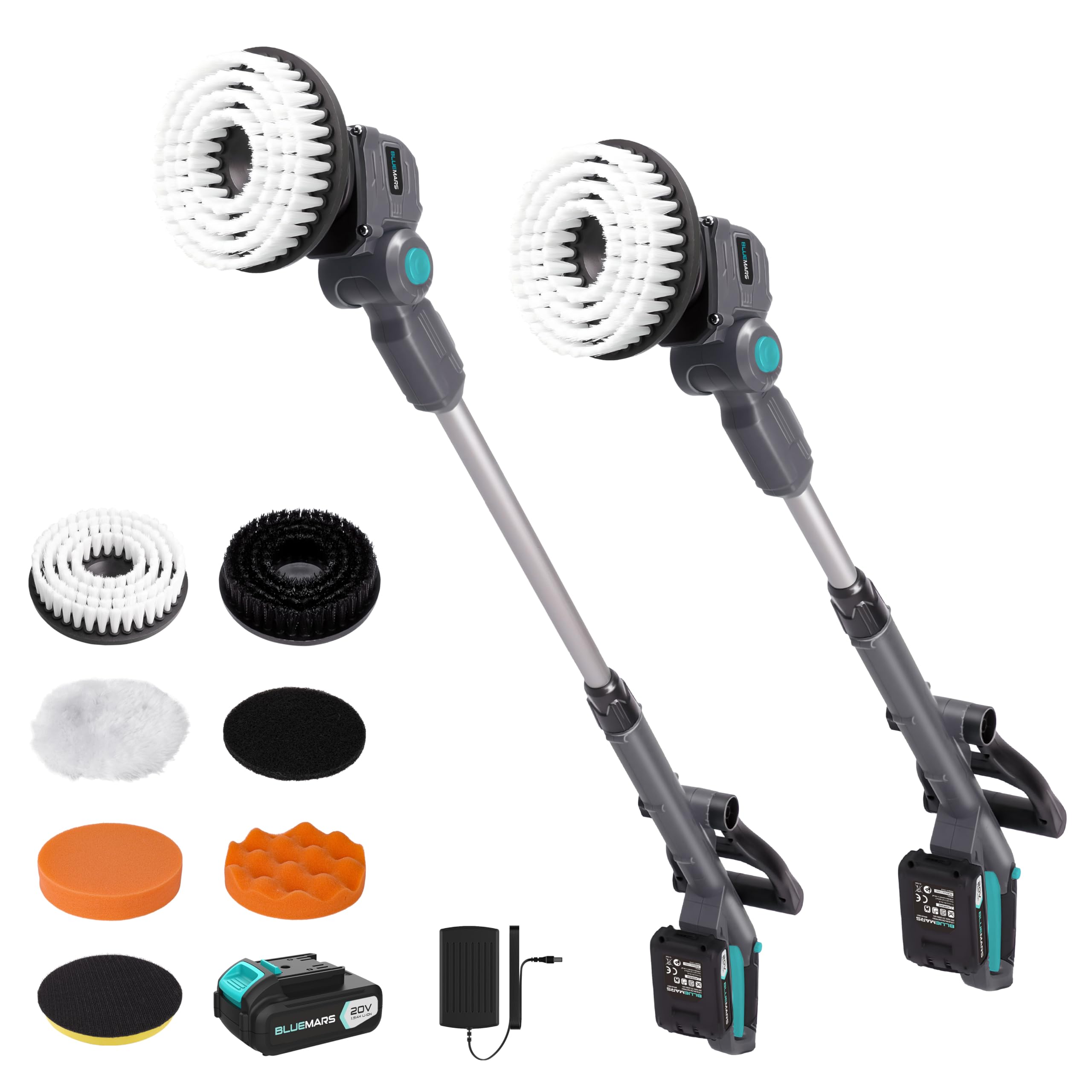 Heavy Duty 20V Outdoor Home Electric Spin Scrubber, Cordless Spin Scrubber with Replaceable Brush Heads and 1x Li-on Batteries, Power Cleaning Brush for Outdoor, Bathroom Stone, Tile Floor