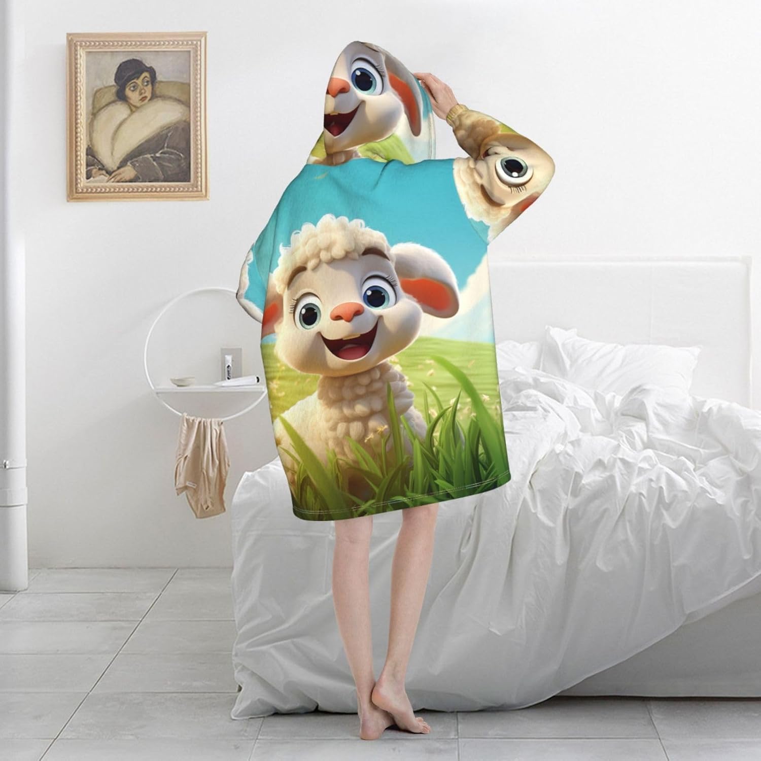 Cute Cartoon Sheep Print﻿ ﻿adults Unisex Oversized Blanket Hoodie Soft Warm Winter With Pocket Loungewear