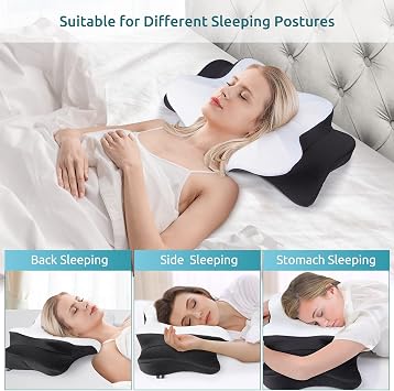 DONAMA Cervical Pillow for Neck and Shoulder Pain Relief, Cooling Contour Memory Foam Pillow, Dual-Height Ergonomic Neck Support Pillow for Side Back Stomach Sleepers with Removable Pillowcase
